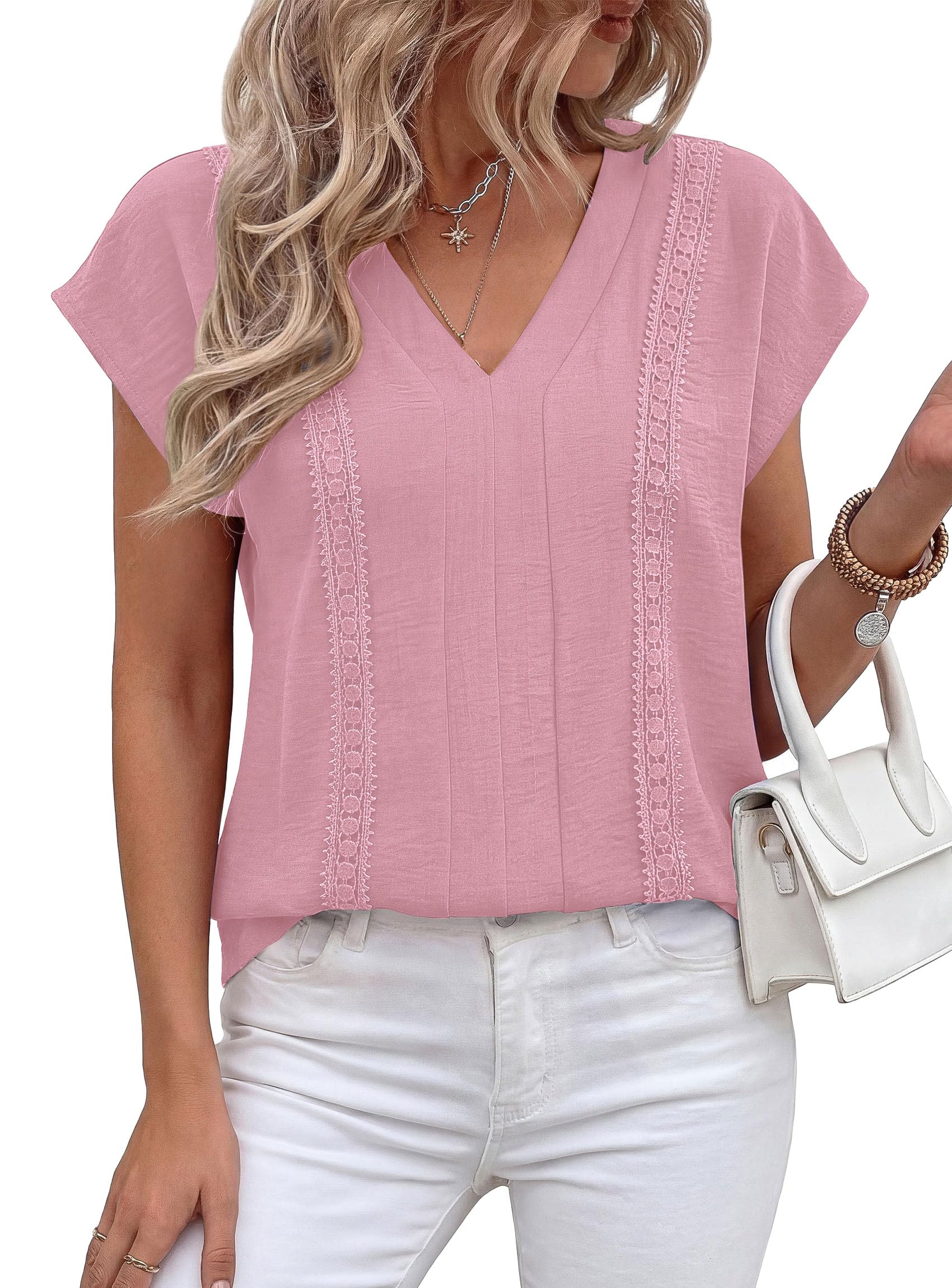 Women's Summer Tops Dressy Casual Blouses,Pink,S