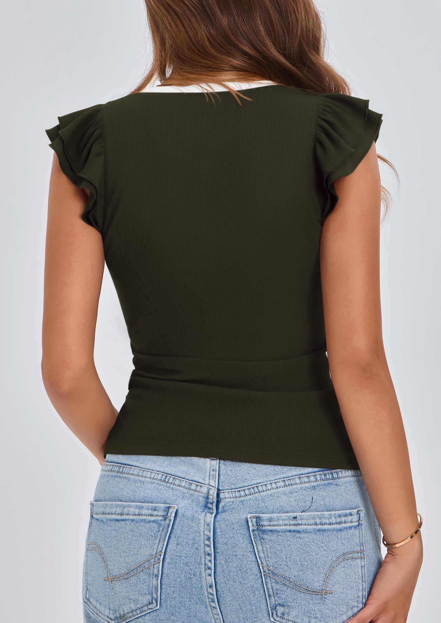 Womens Sleeveless Slim Fit T Shirts,Dark Army Green,S