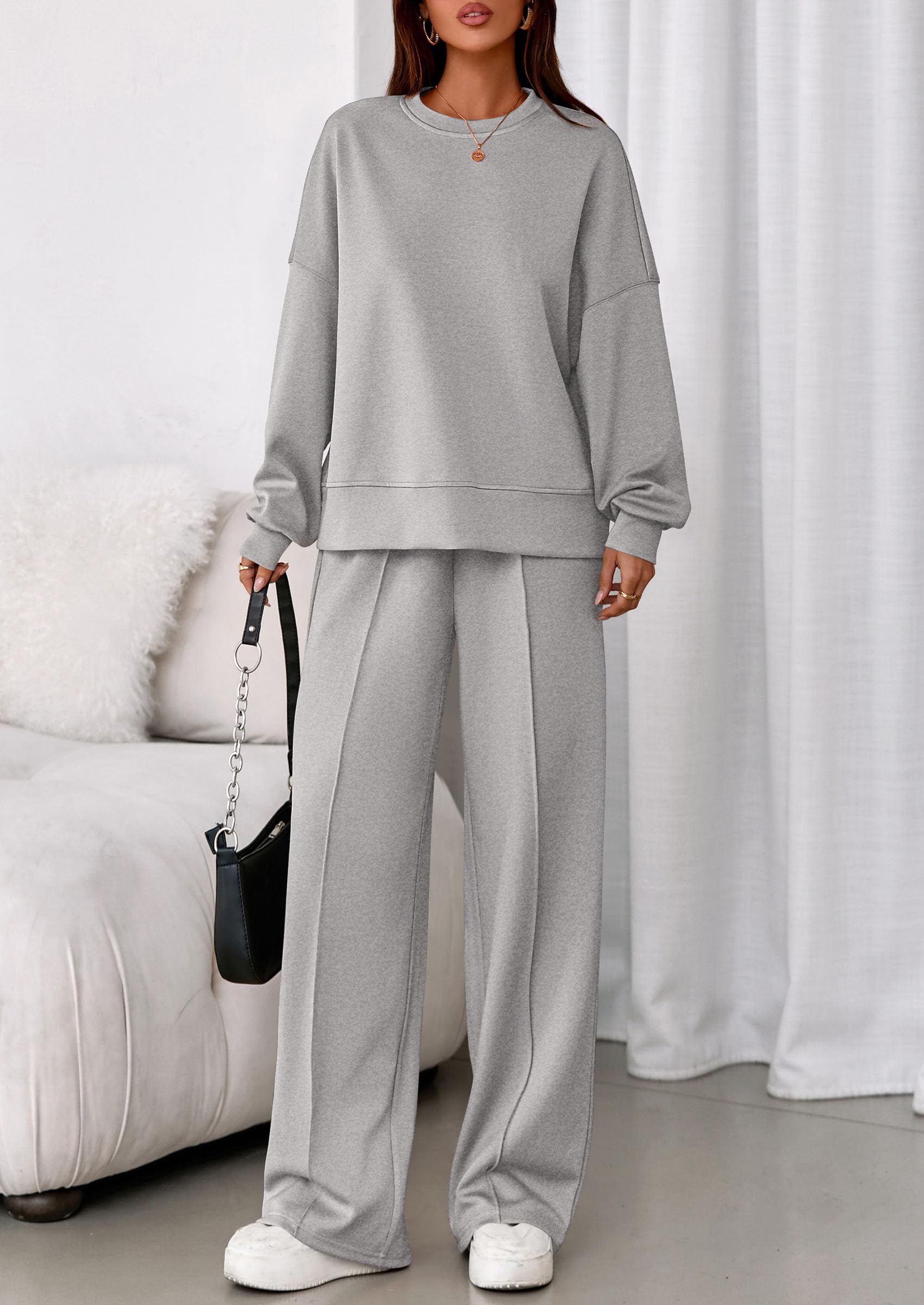 Womens Long Sleeve Sweatshirt 2 Piece Sets,Grey,S