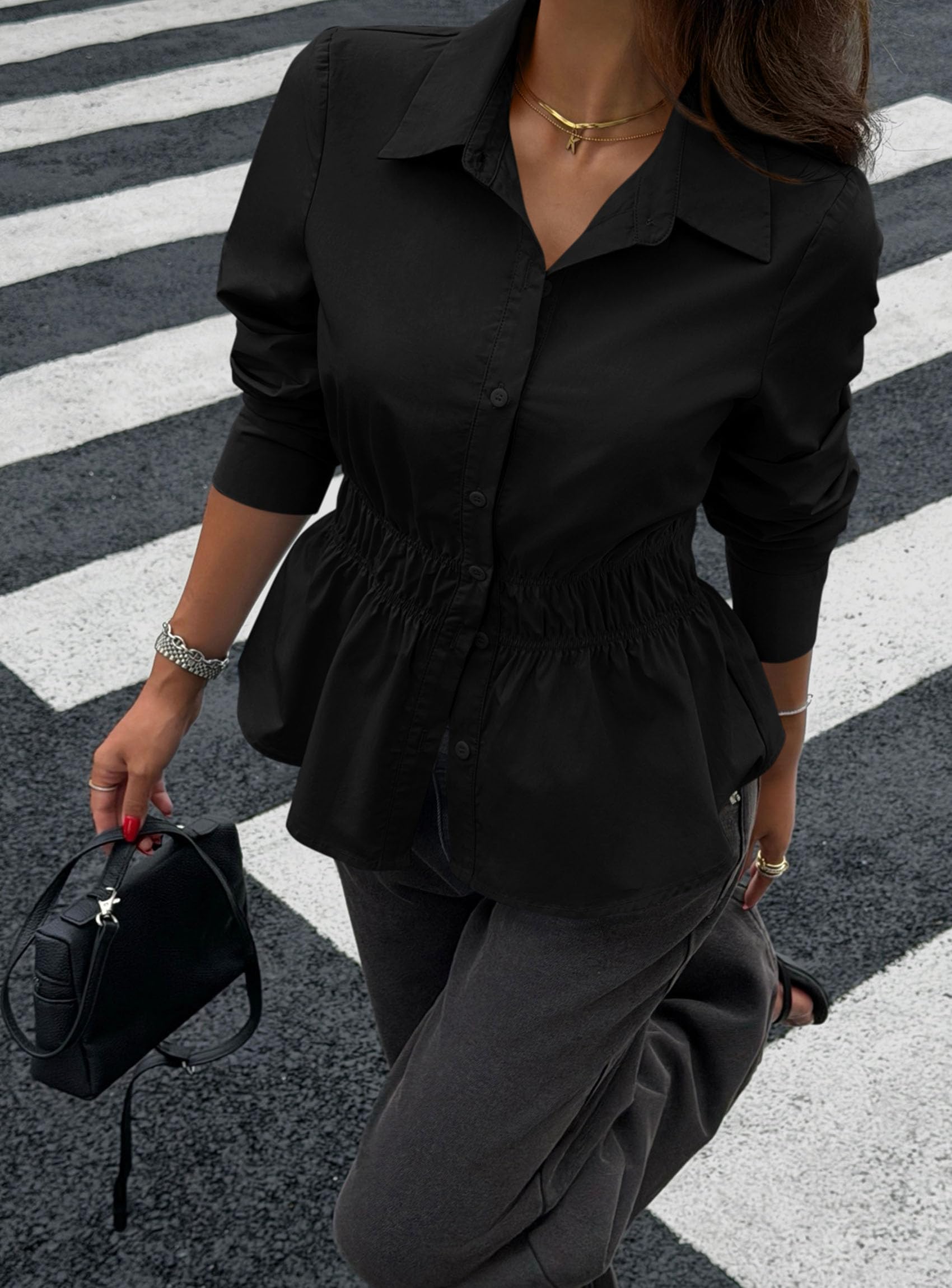 Women's Peplum Button Down Work Shirts Business Casual Tops