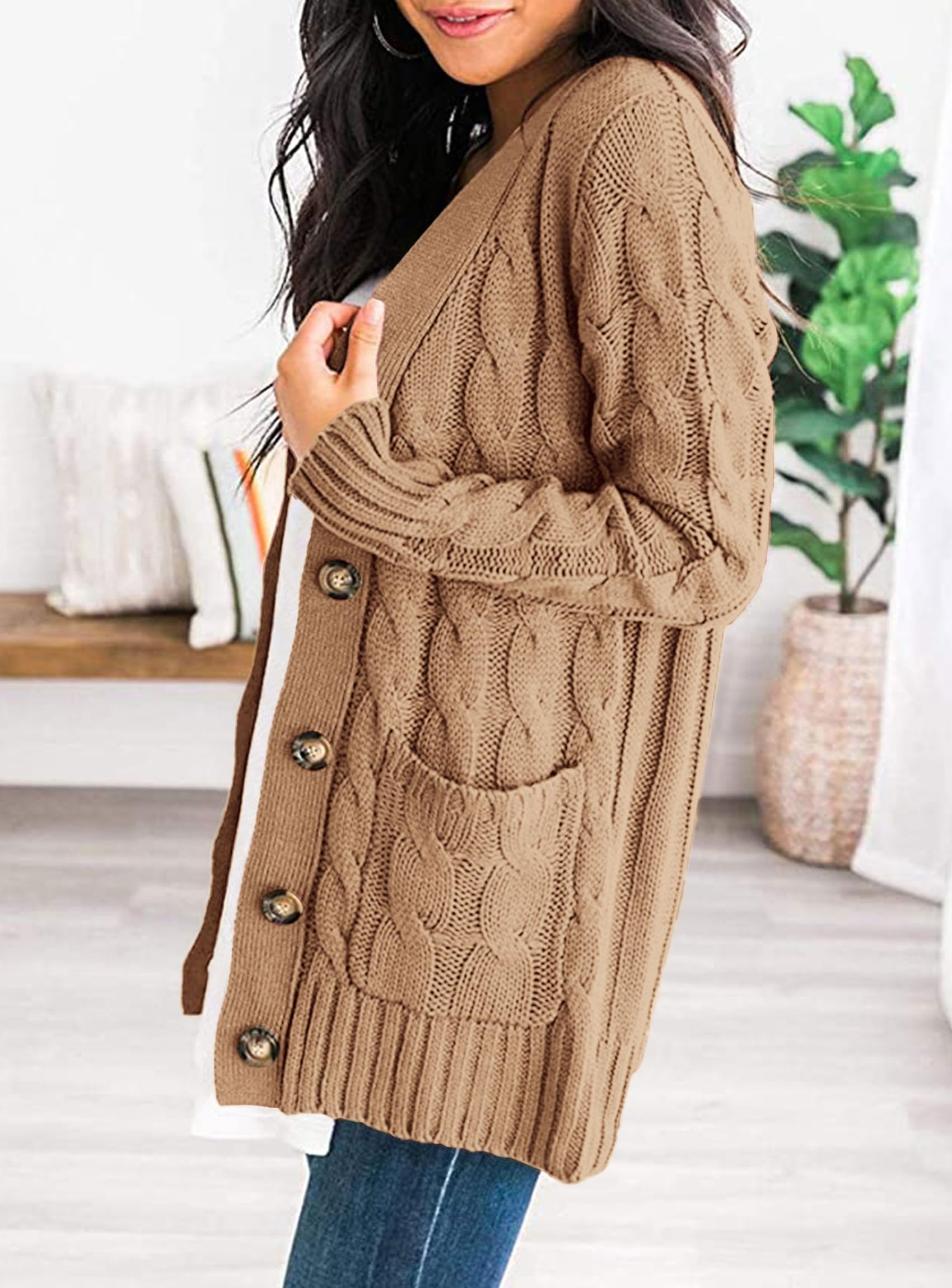 Women Chunky Cable Knit Cardigan Sweaters Fall Fashion Clothes