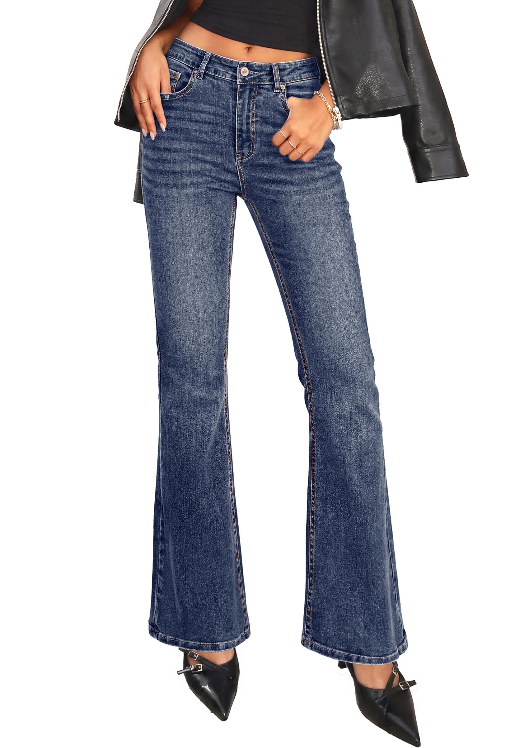 Women's Bootcut Denim Jeans Flare High Waisted Wide Leg Pants
