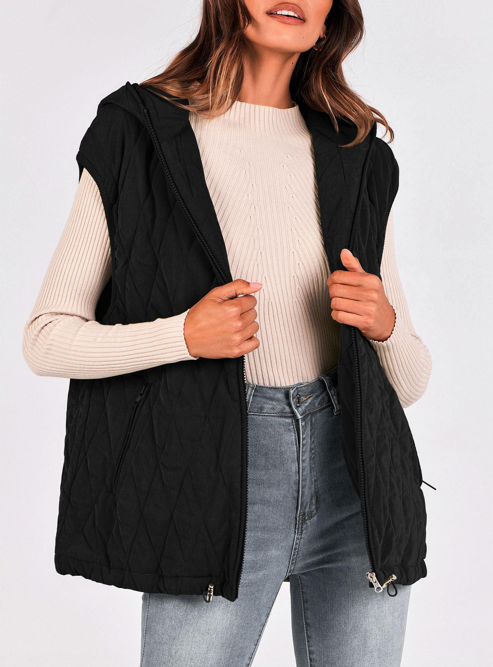 Women's Fall Fashion Vest Zip Up Jacket(Black,Small)