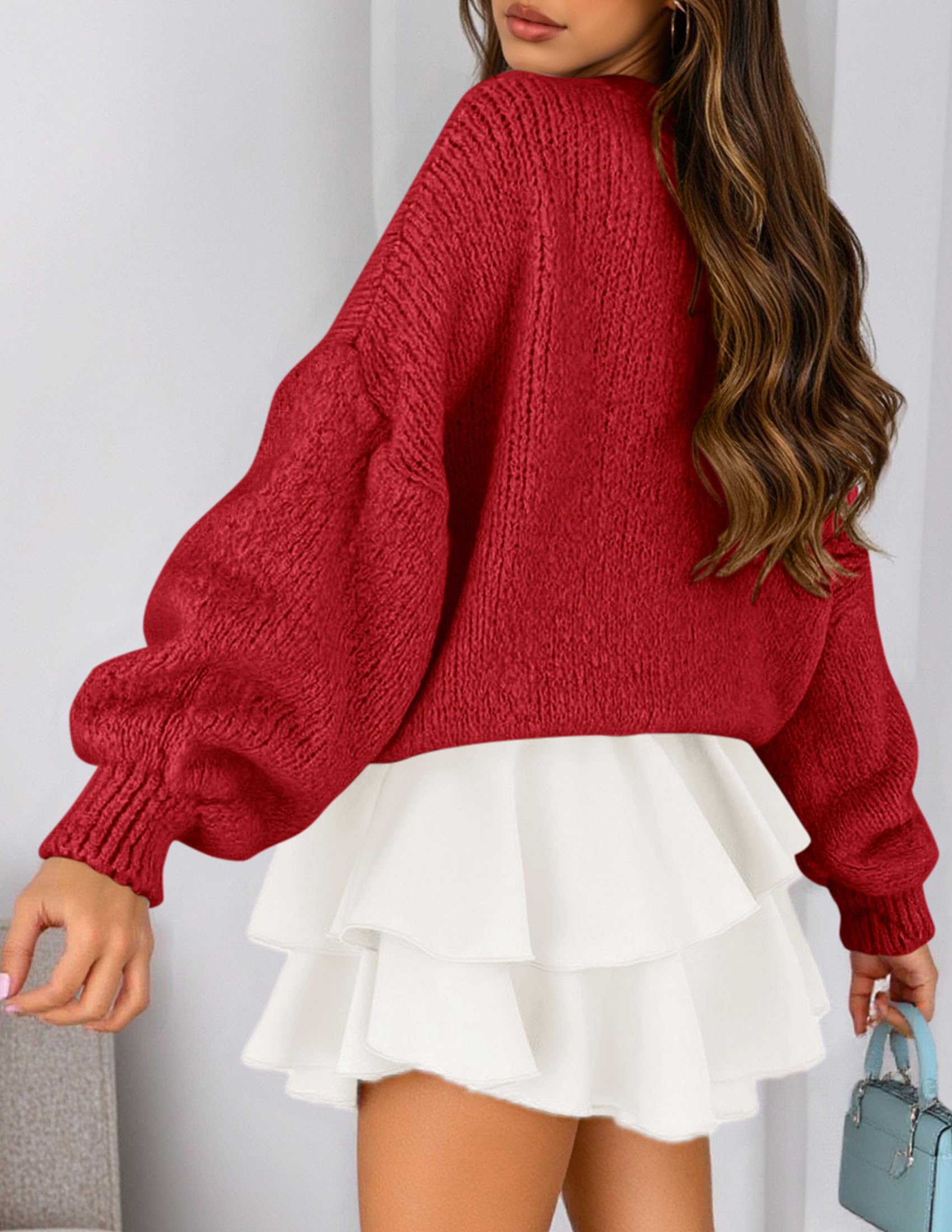Women's Chunky Knit Oversized Pullover Sweaters,Red,S