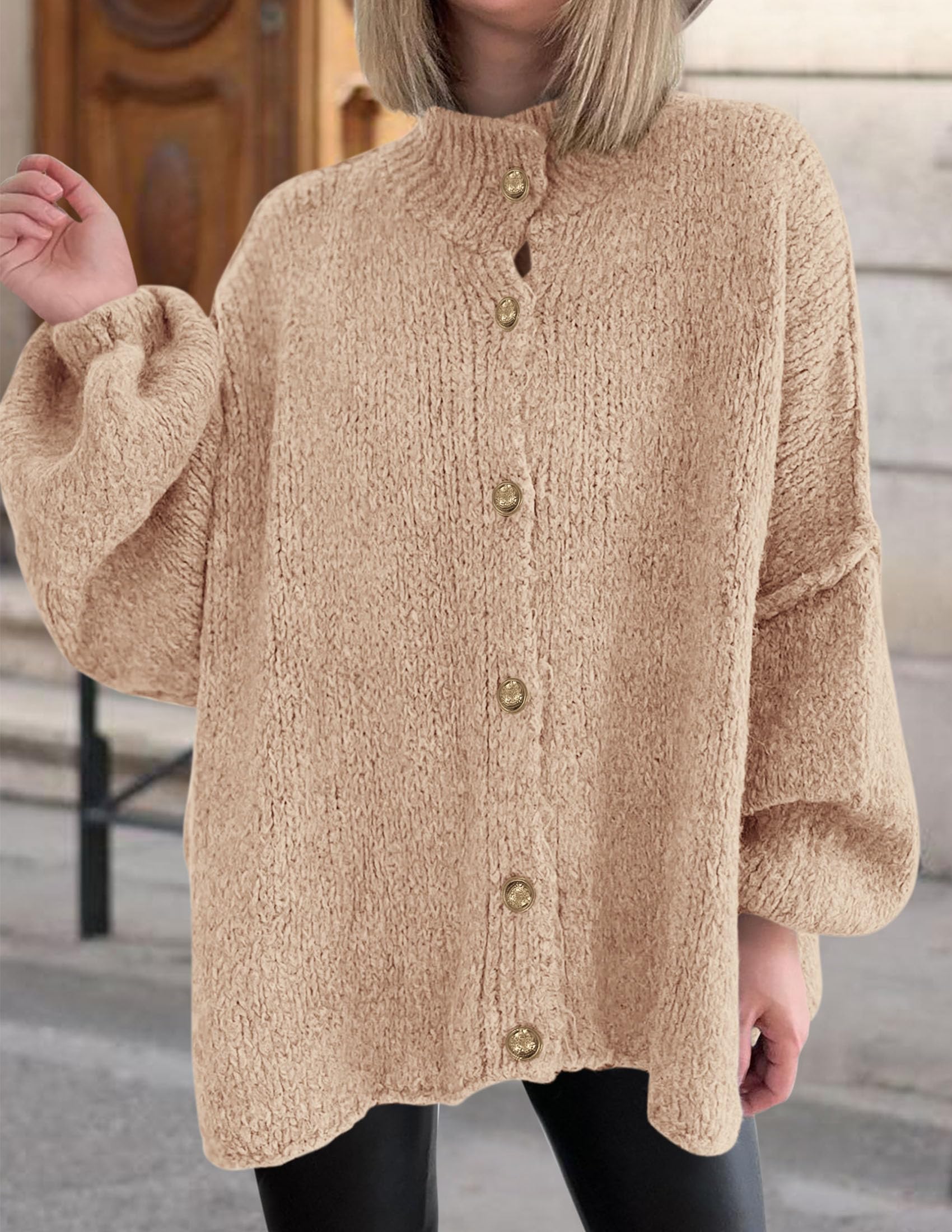 Women's Oversized Chunky Cardigan Sweaters(Apricot,Small)