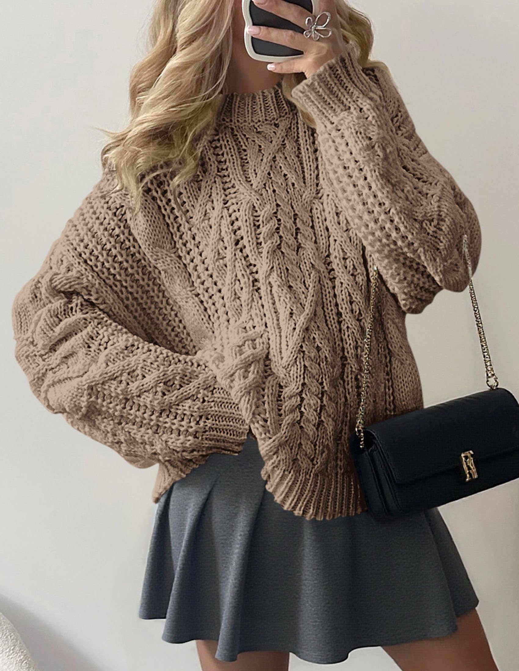 Womens Oversized Fall Sweaters Chunky Cable Knit Pullover Tops