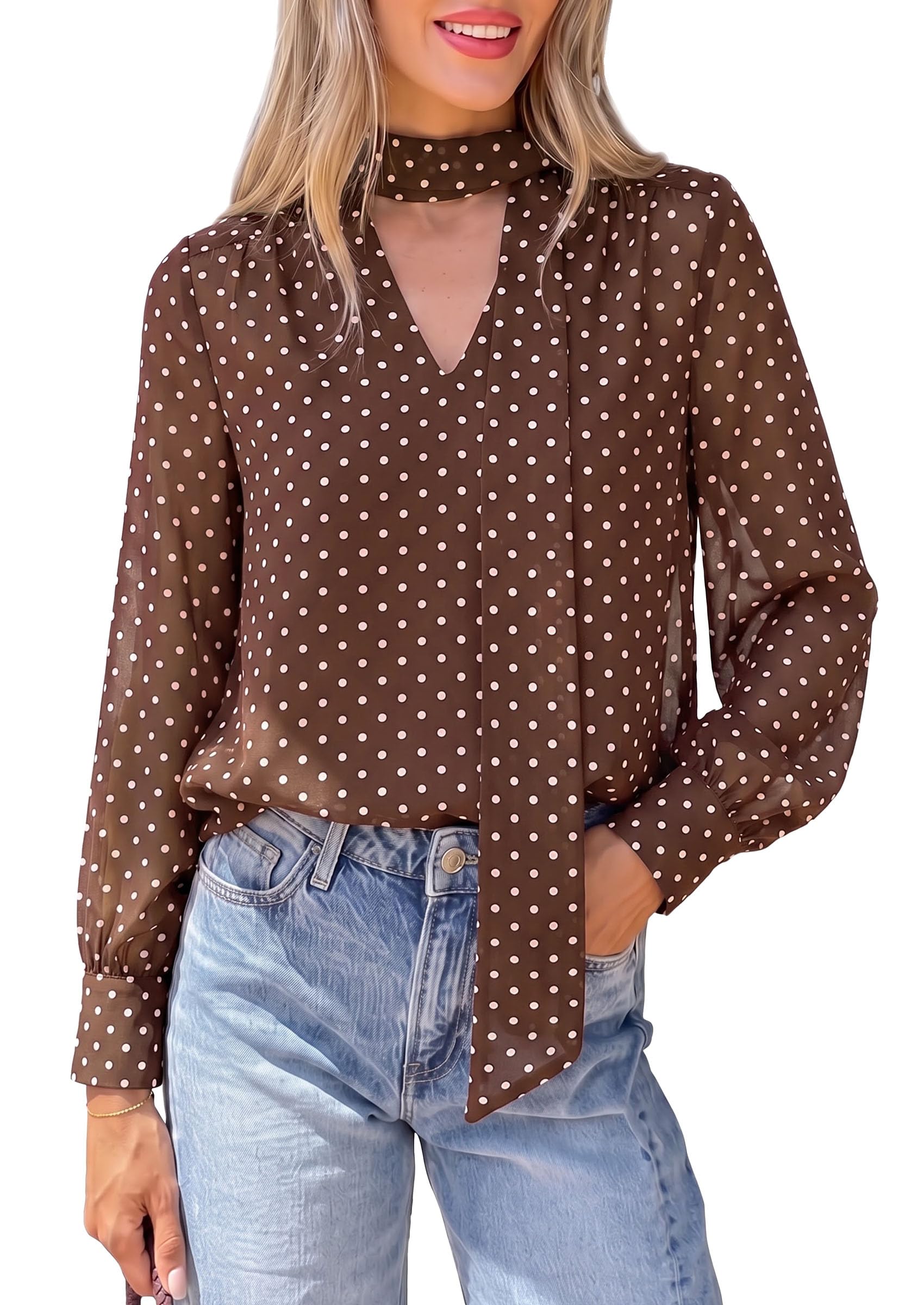 Women's Chiffon Boho Blouses Dressy Business Casual Work Tops