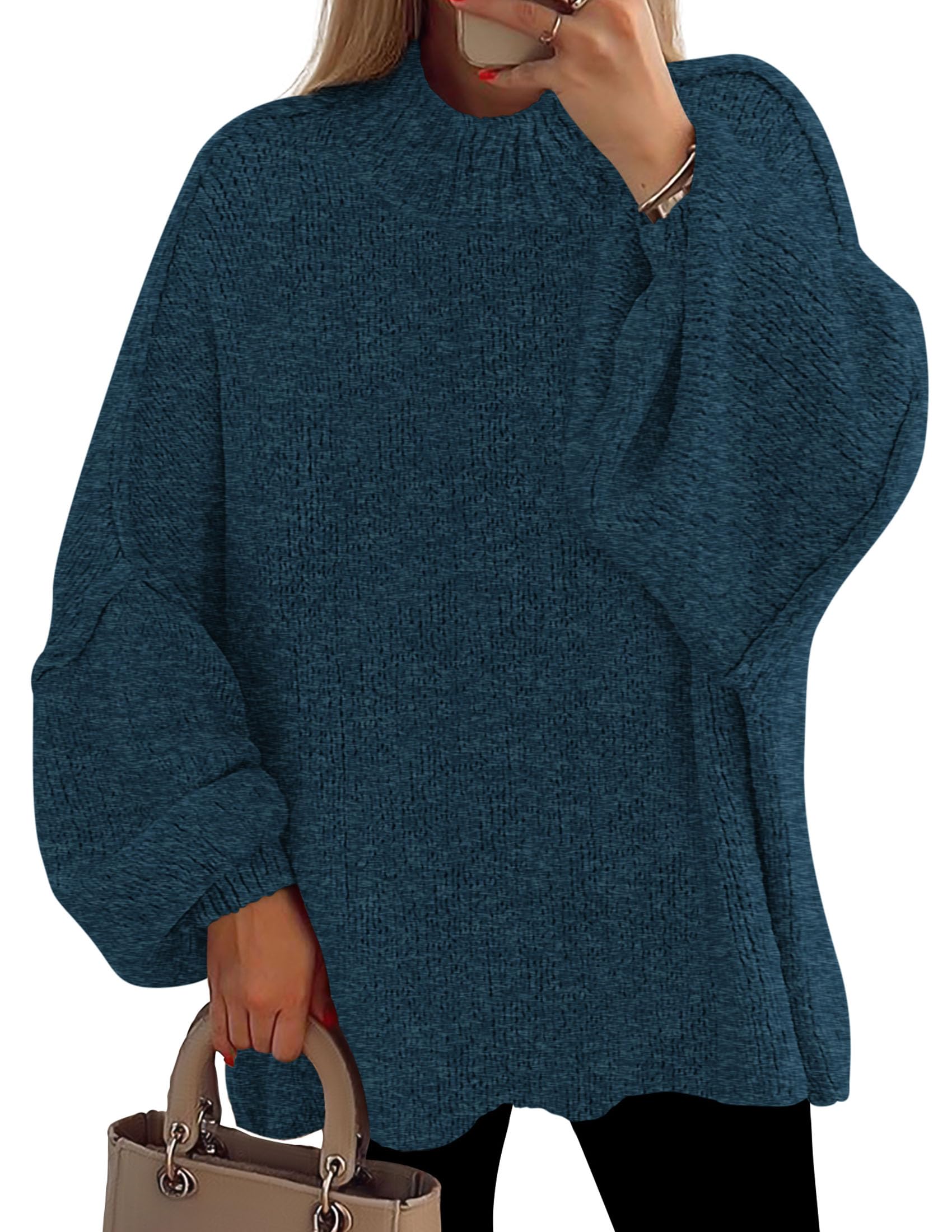 Women's Oversized Sweaters Fall Clothes (Dark Teal,S)