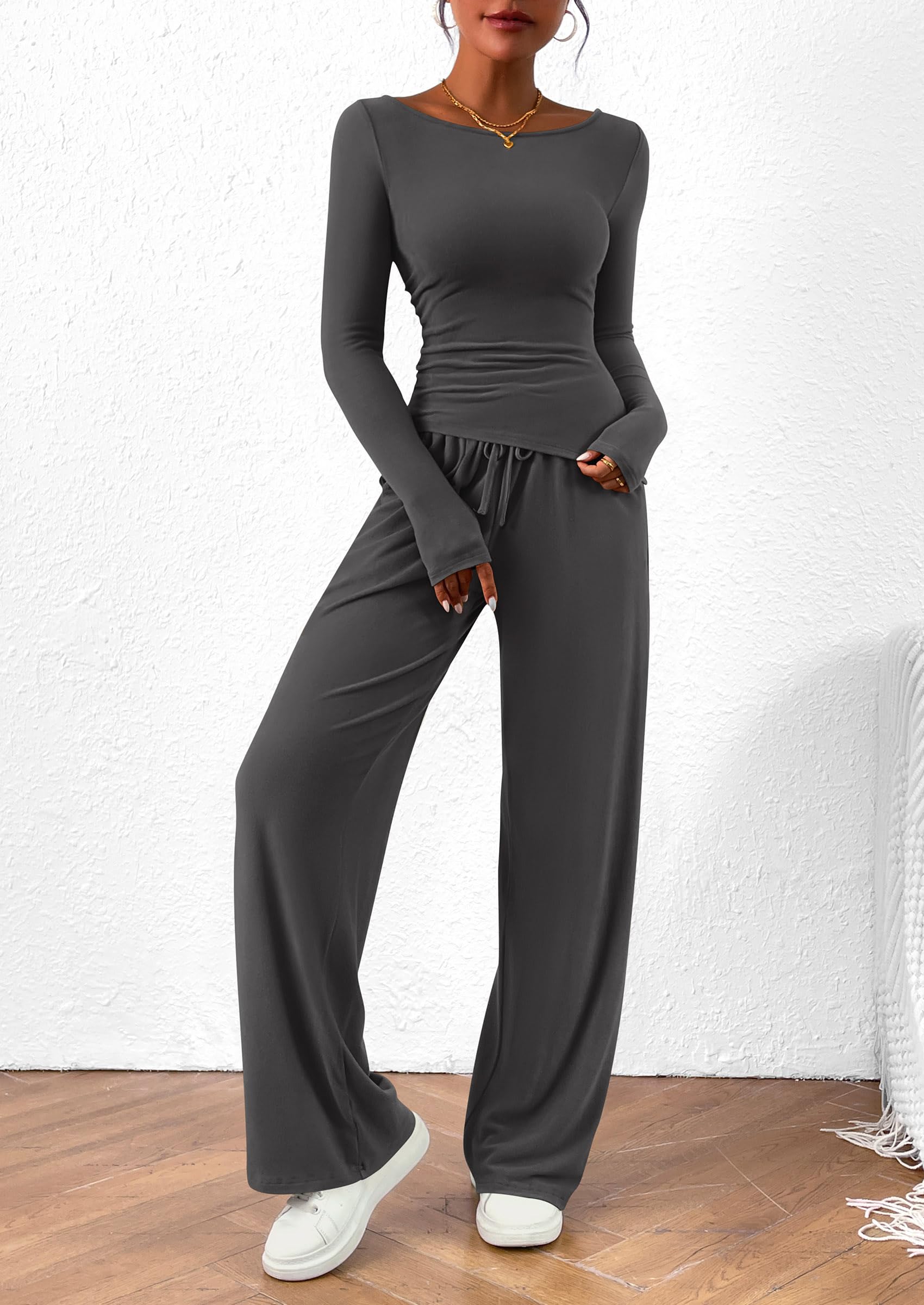 Women's 2 Piece Lounge Sets Airport Outfits(Dark Grey,XS)