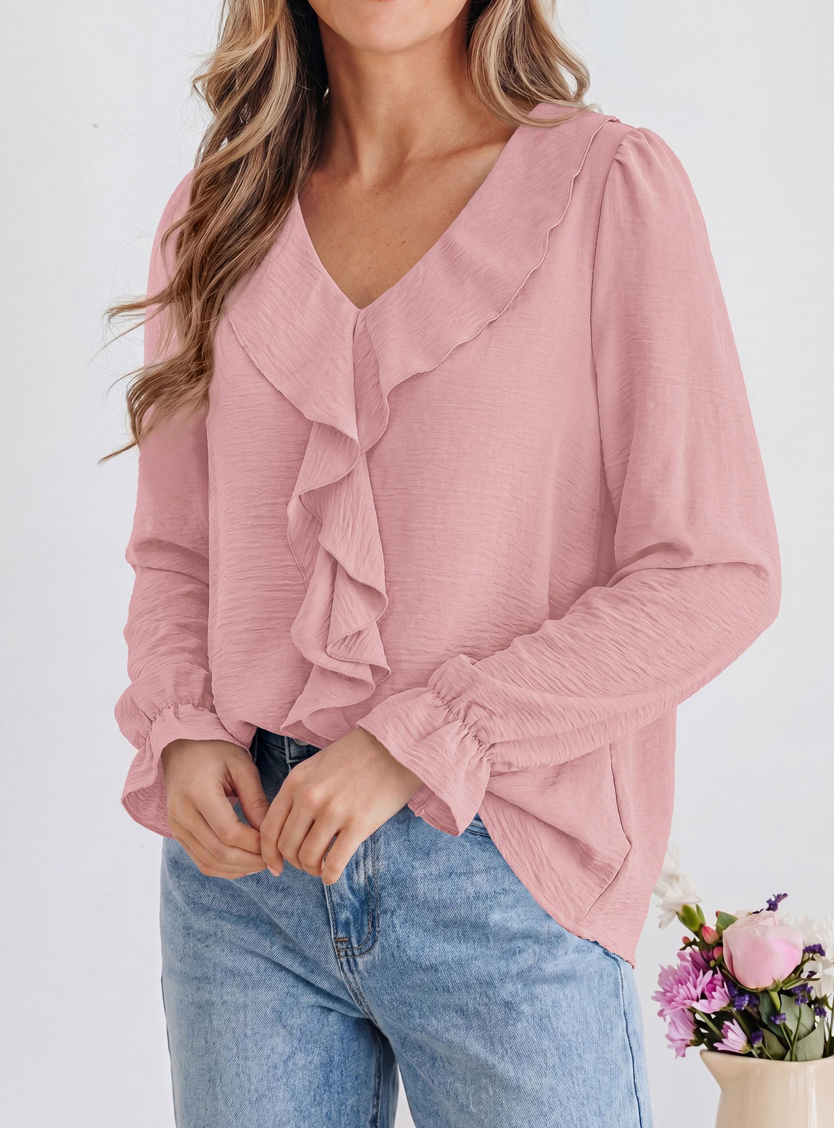 Women Early Fall Fashion Dressy Casual Blouses Pink,L