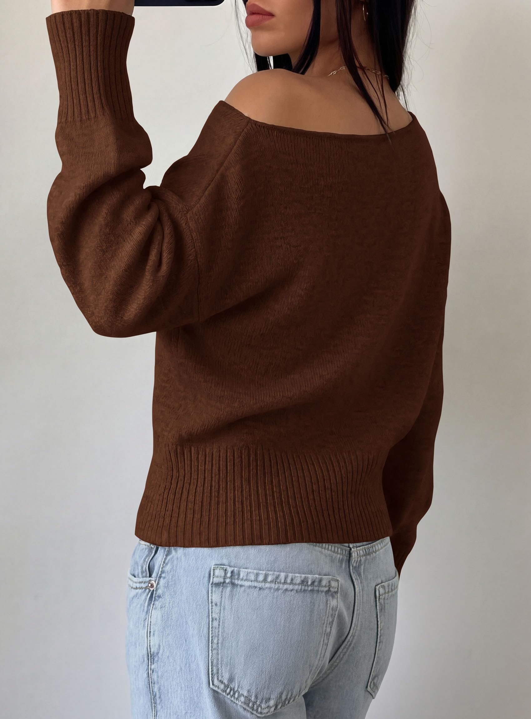 Womens Off The Shoulder Sweater Fall Fashion,Brown,S