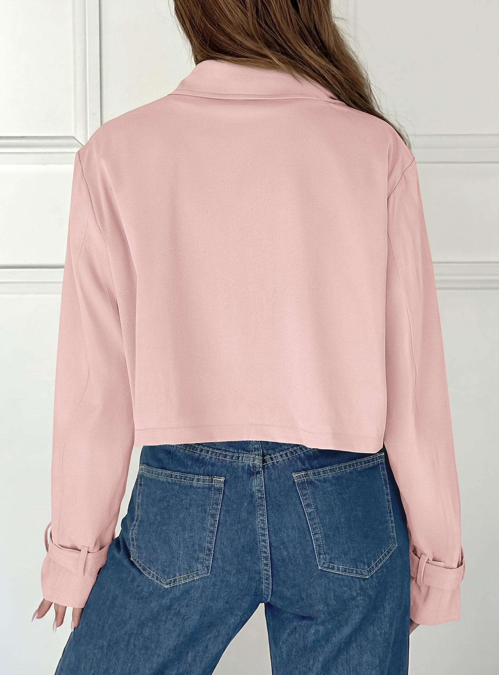 Cropped Trench Coat For Women Short Jacket,Pink,S