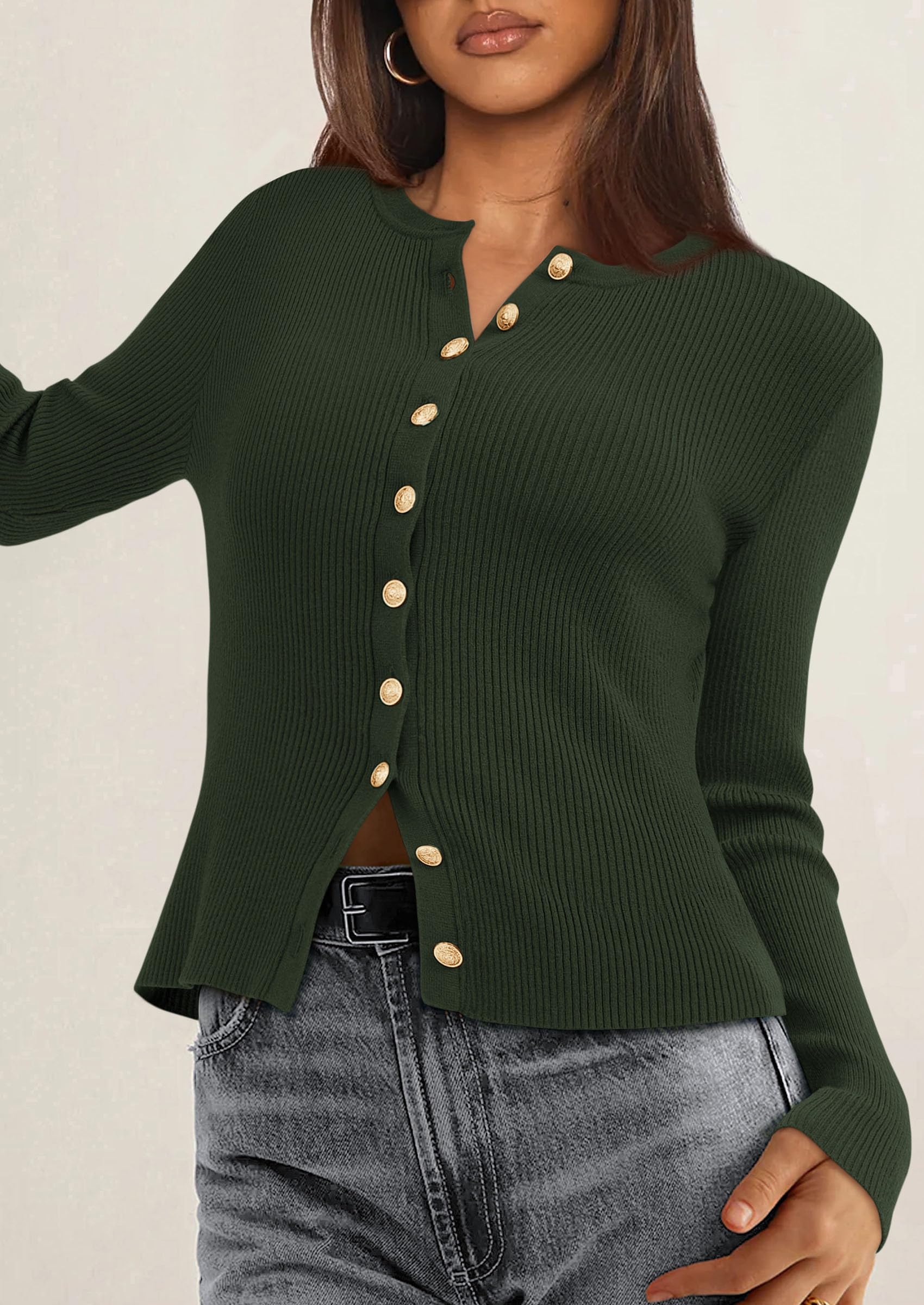 Women's Fall Lightweight Cardigan Sweaters,Army Green,S