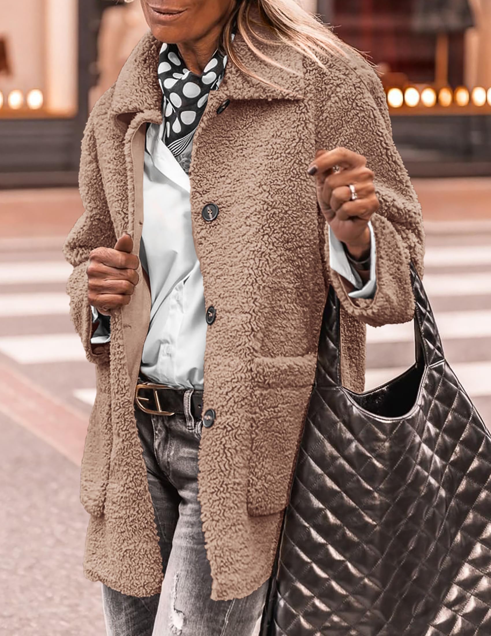 Women's Fleece Sherpa Coats Winter Outfits Camel,S