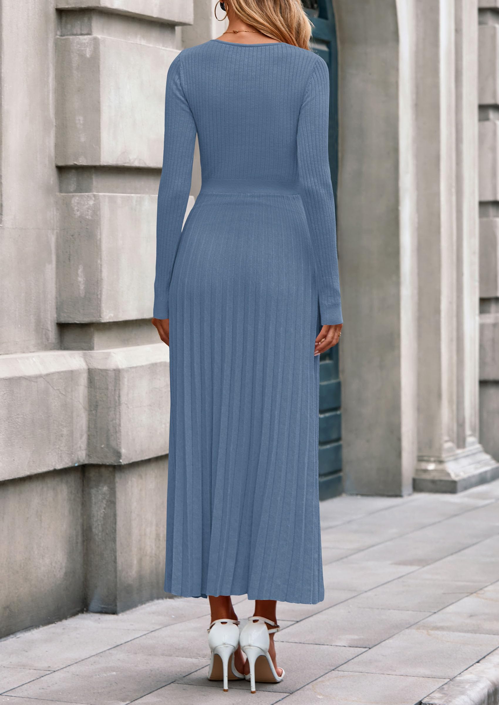 Sweater Dress Women Long Sleeve Maxi Flowy Pleated Dresses