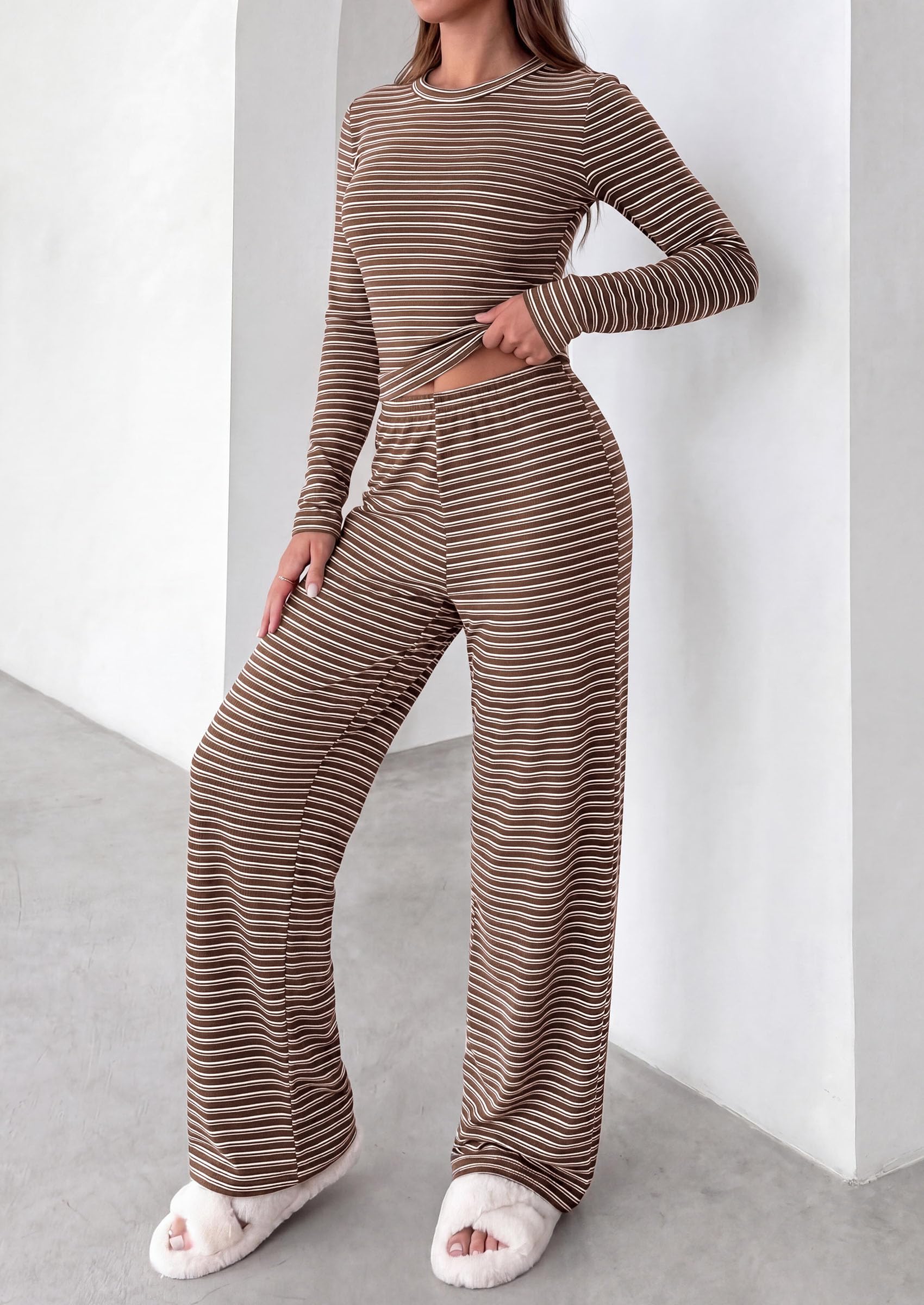 Lounge Sets for Women Fall 2 Piece Knit Matching Striped Set