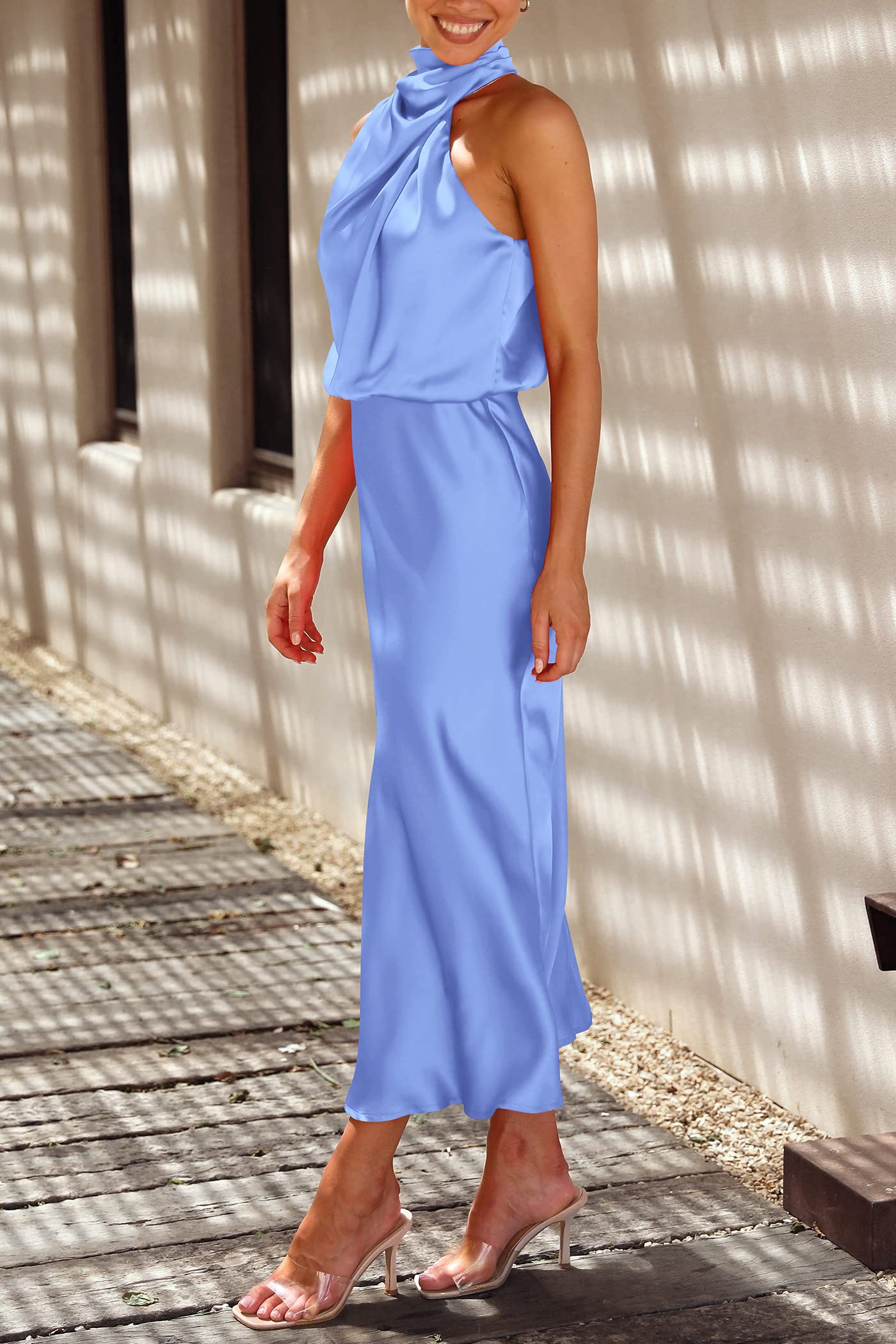 Women's Summer Satin Maxi Cocktail Dress Blue