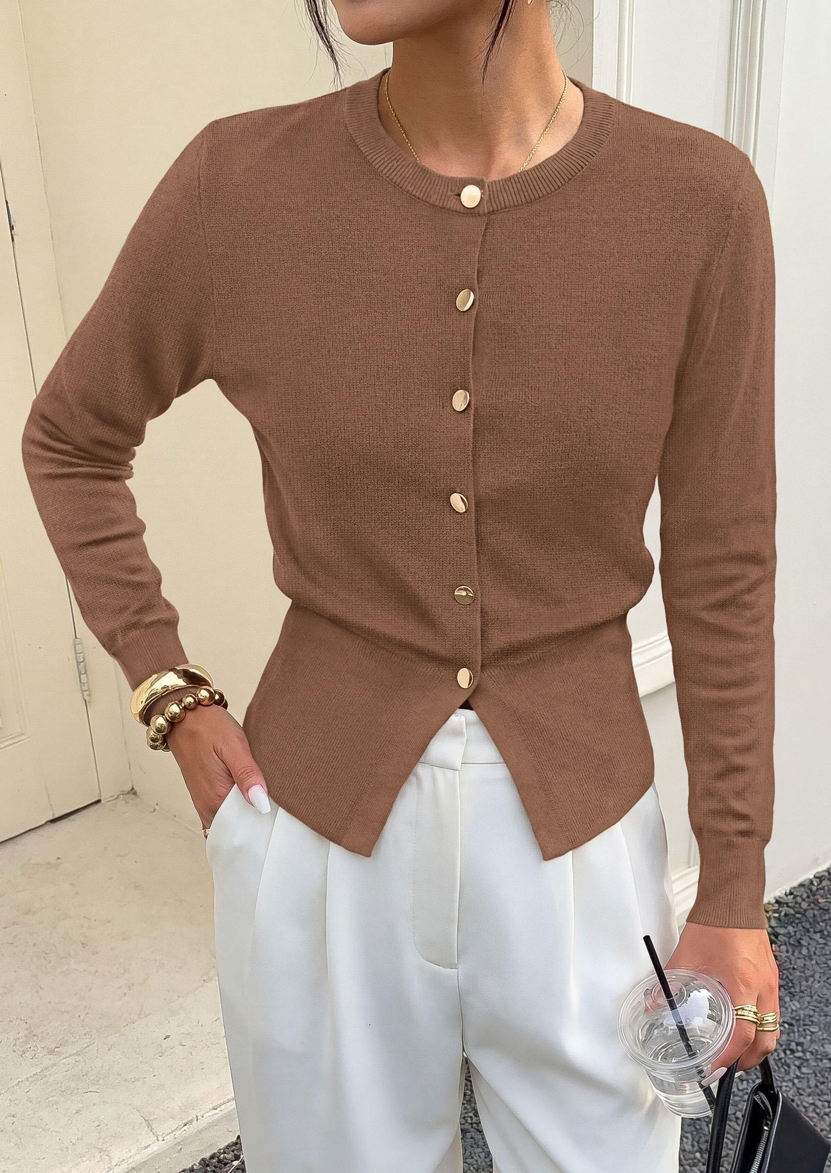 Womens Fall Fashion Knit Cardigan Sweaters Cinched Waist Tops