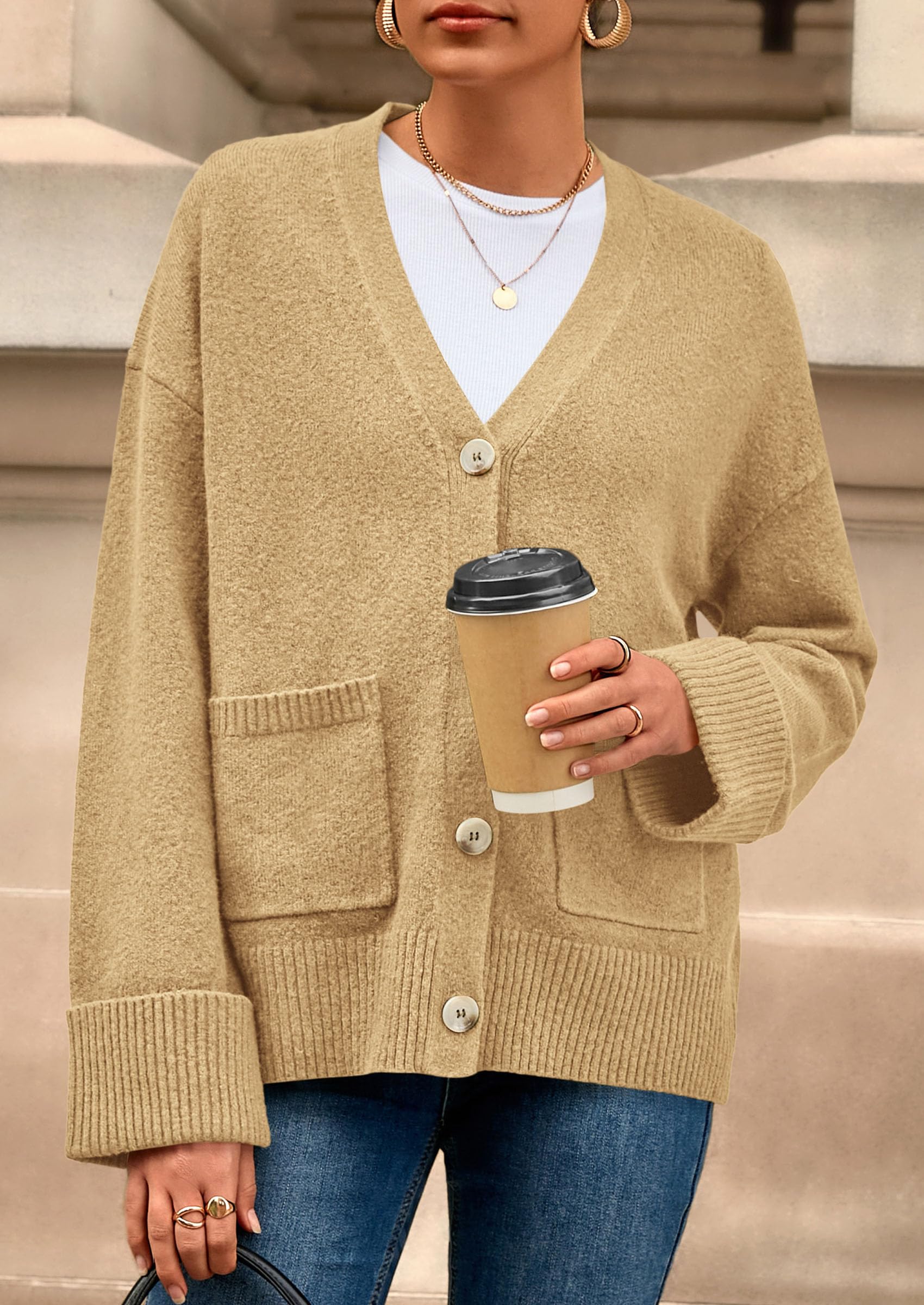 Women's Winter Oversized Cardigan Sweaters (Khaki,S)