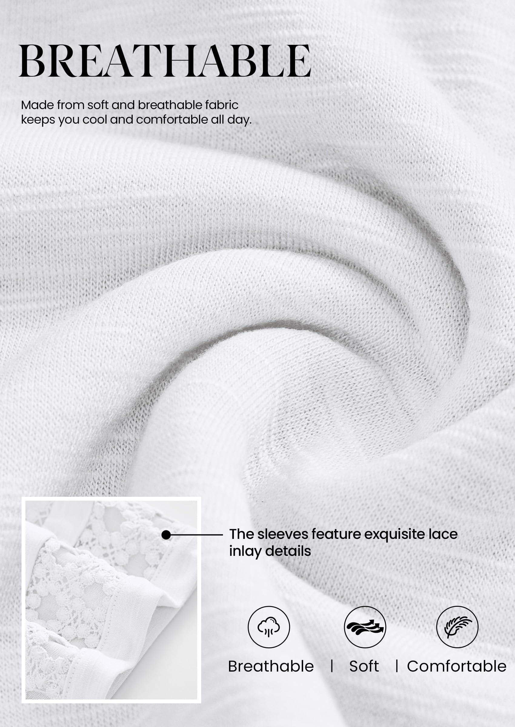 Women's Summer Short Sleeve Lace Trim T-Shirts,White,S