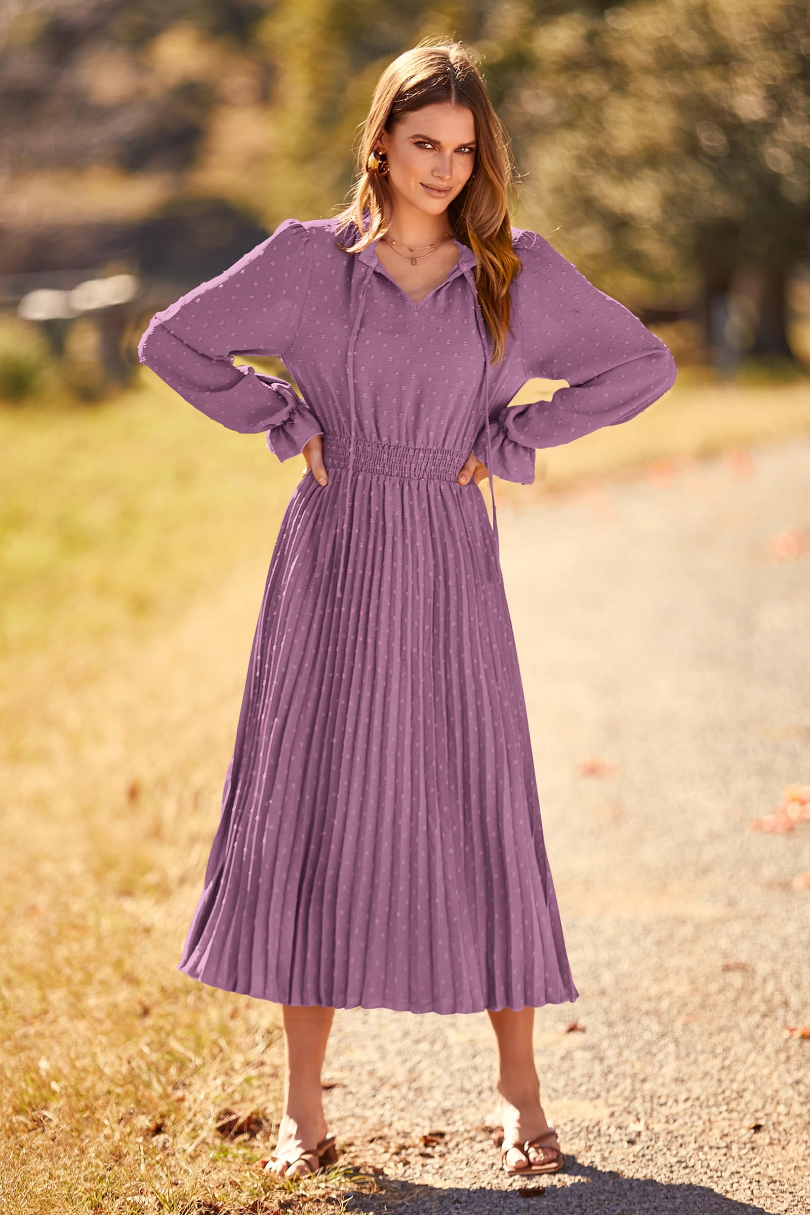 Women's Fall Midi Wedding Guest Dress(Purple,Small)