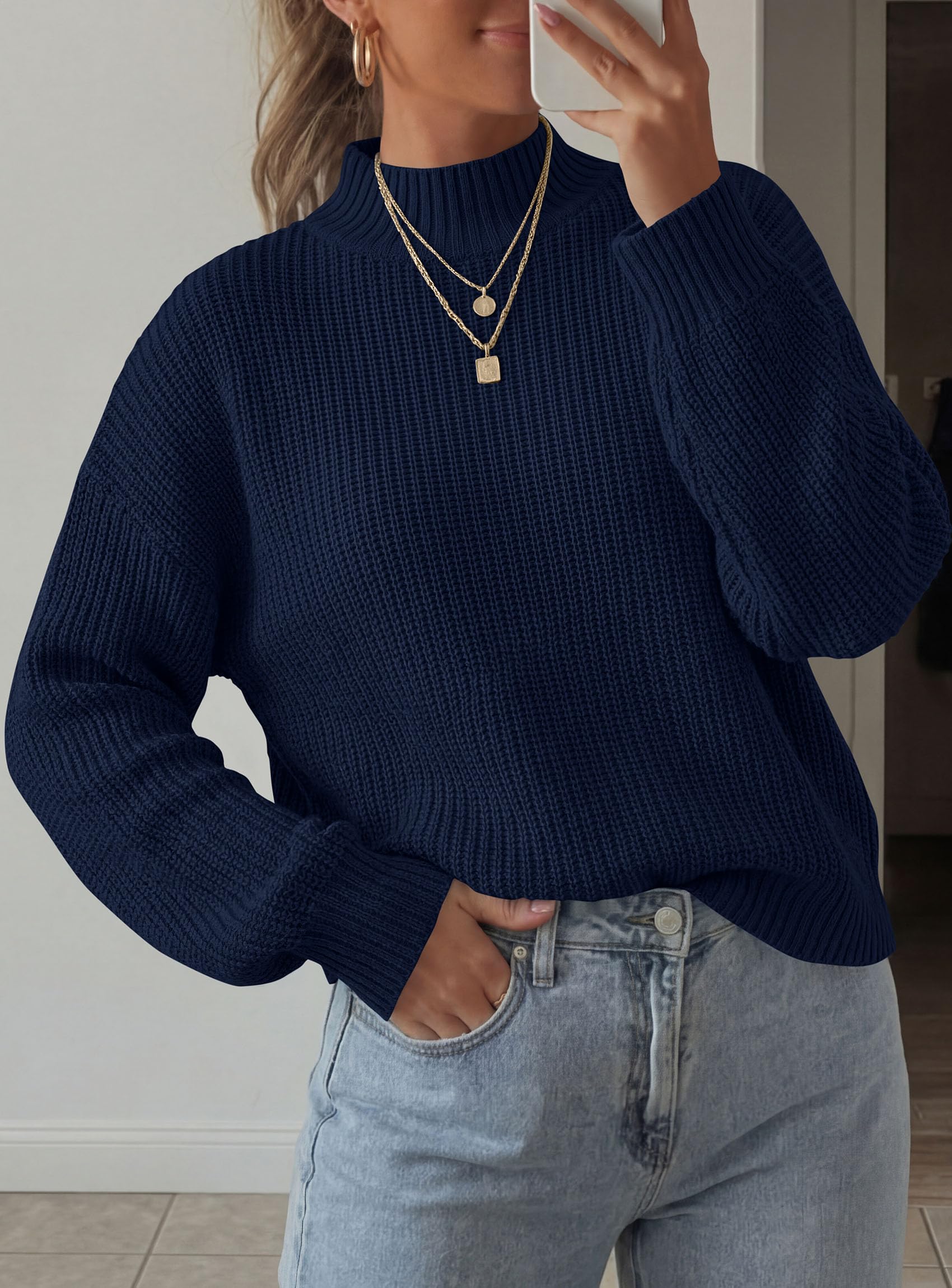 Women's Chunky Knit Fall Mock Turtleneck Pullover Sweaters