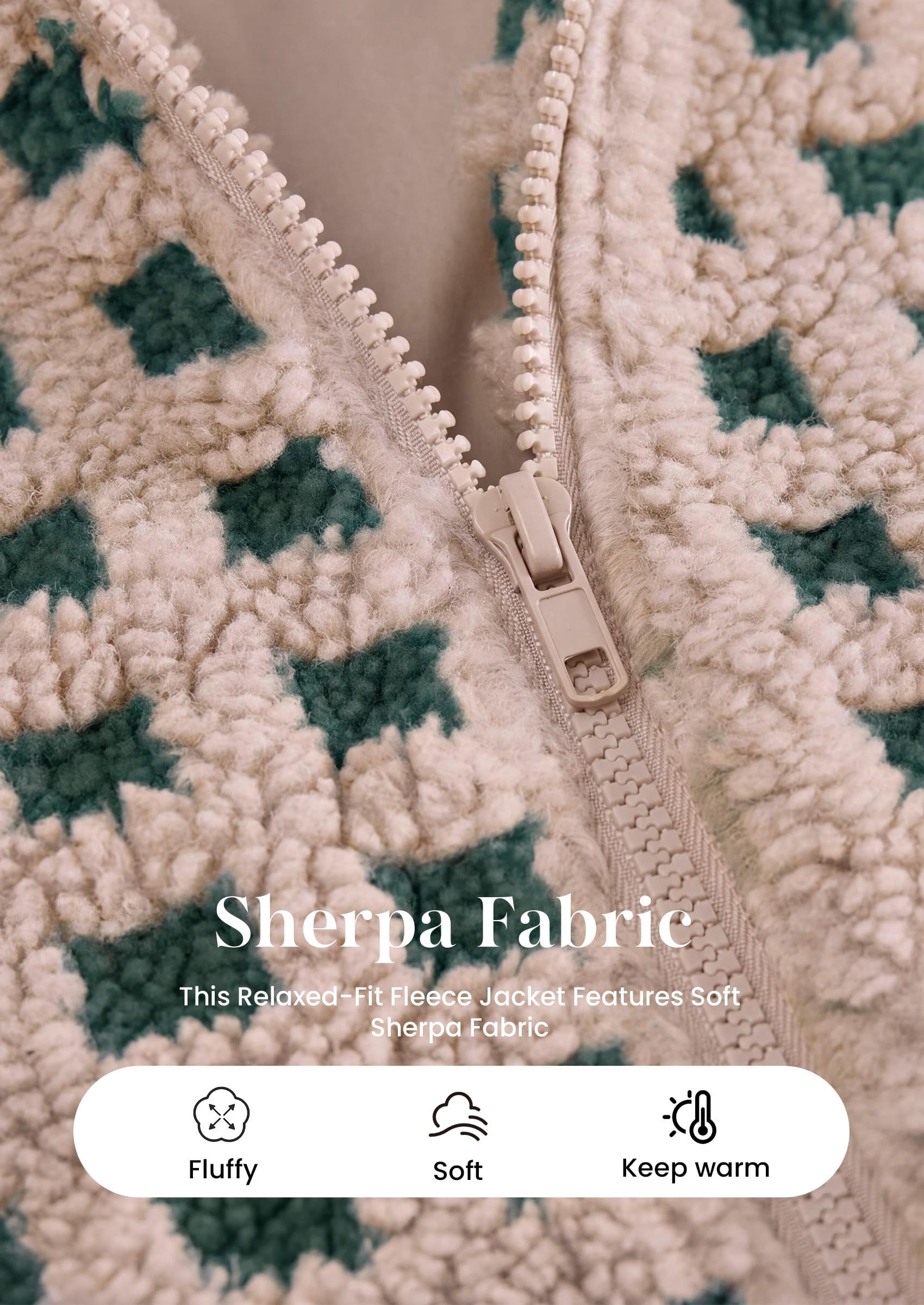 Women's Gingham Sherpa Fleece Jacket Plaid Cropped Teddy Coat