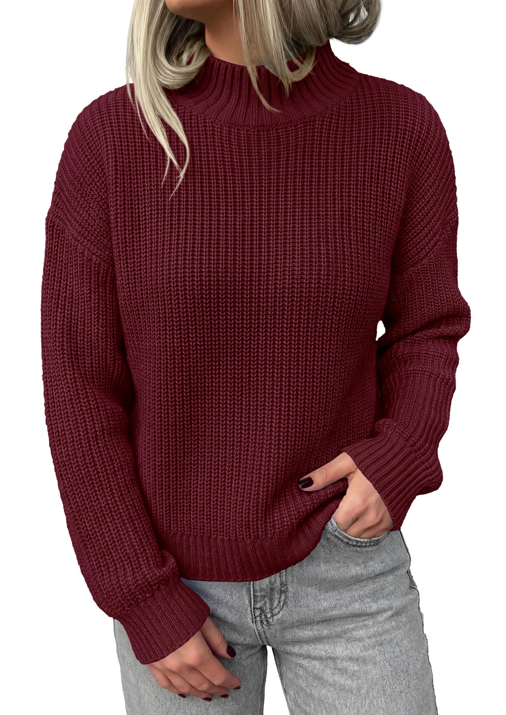 Women's Chunky Knit Fall Mock Turtleneck Pullover Sweaters