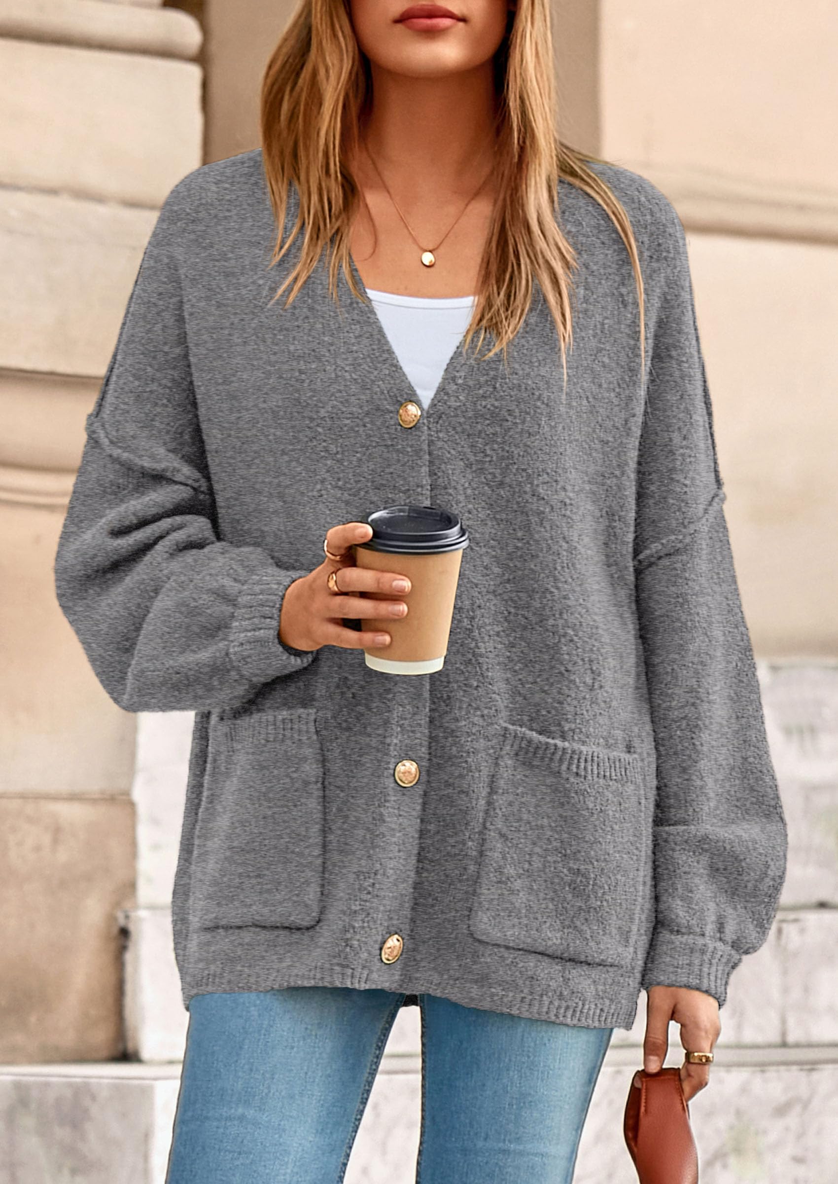 Oversized Chunky Cardigan Sweaters for Women Dark Grey,S