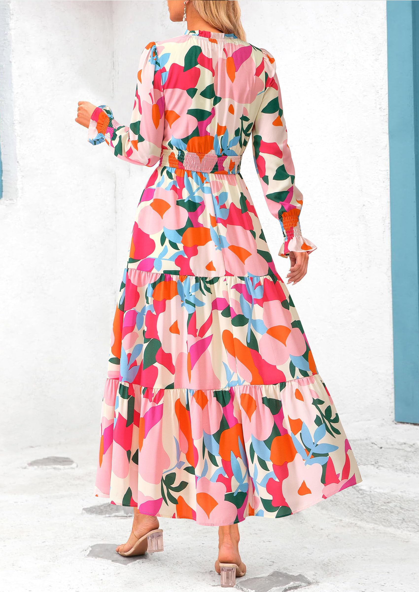 Women's Floral Maxi Dress Fall A Line Wedding Guest Dresses