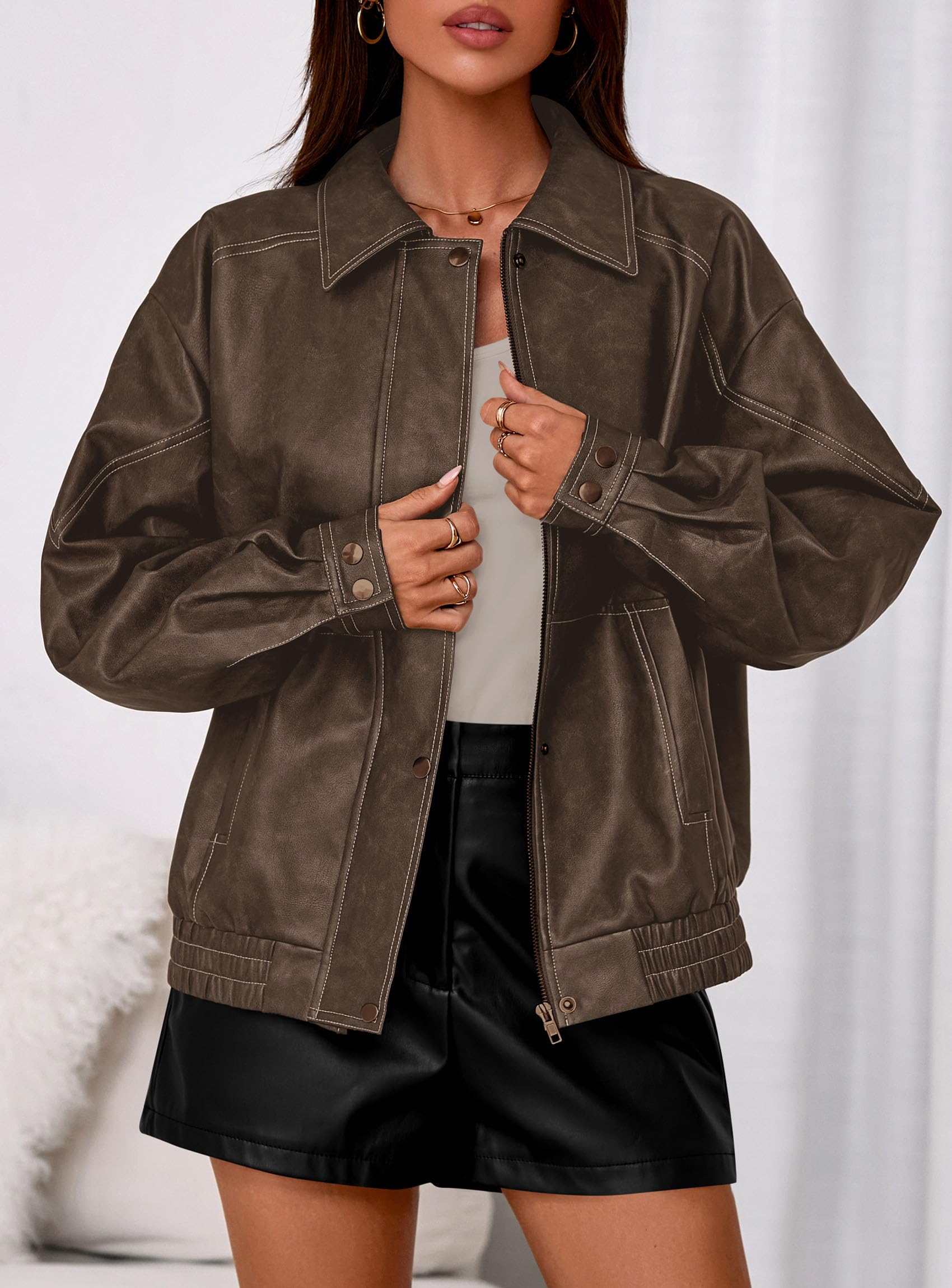 Womens Oversized Faux Leather Jacket Fall Winter Outfits