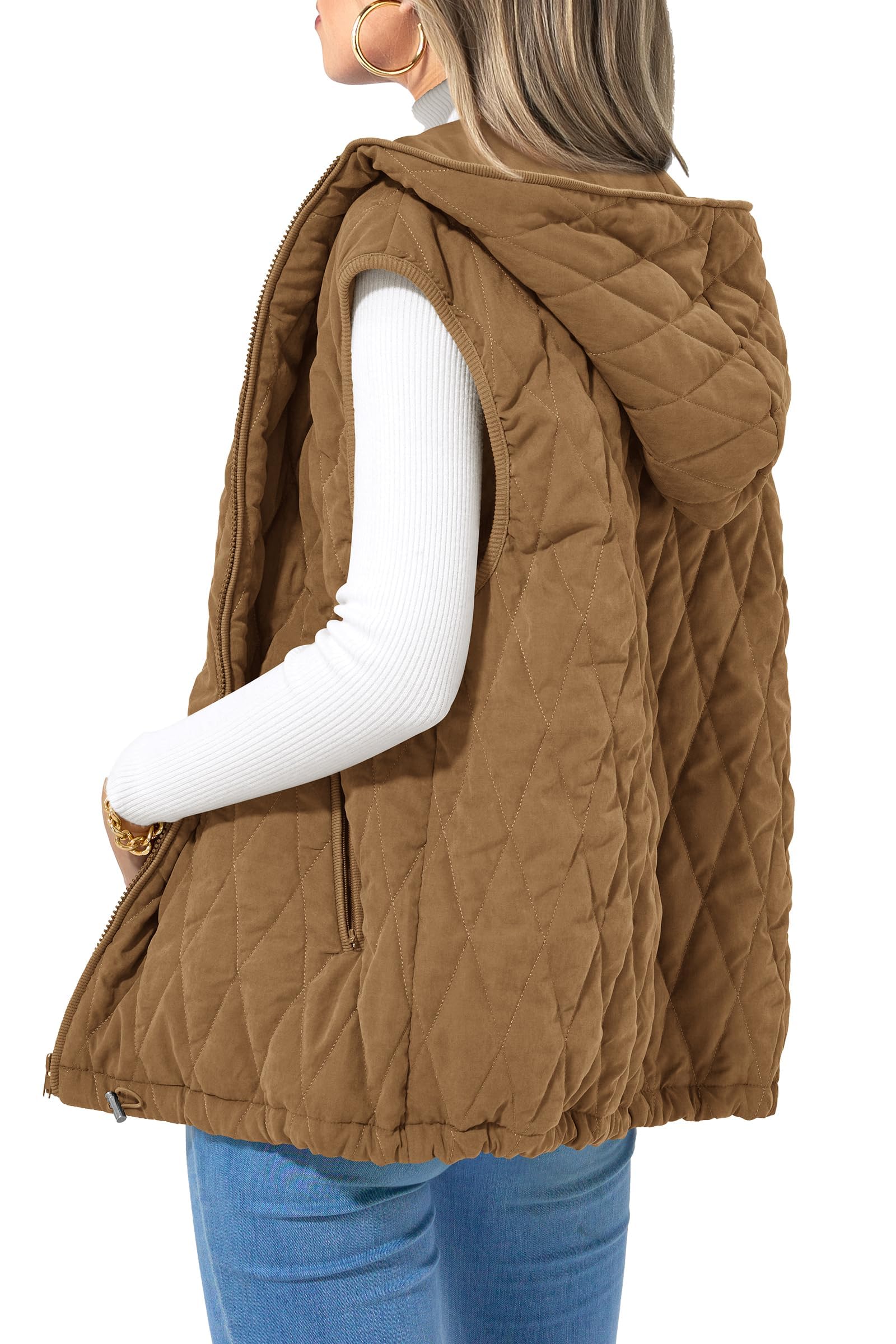 Women's Fall Fashion Vest Zip Up Jacket(Camel,Large)