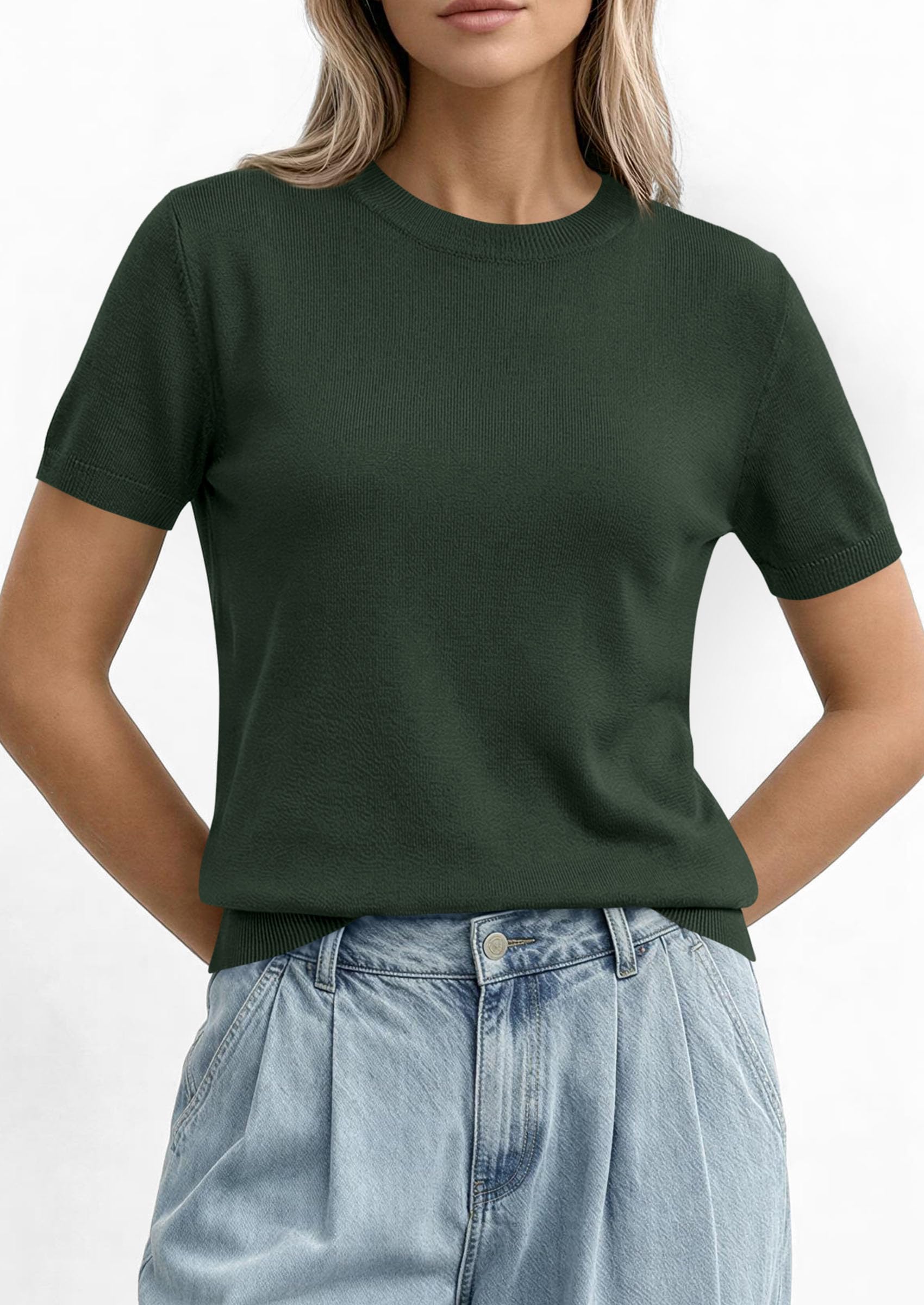 Women's Short Sleeve Sweaters Summer Tops,Army Green,S