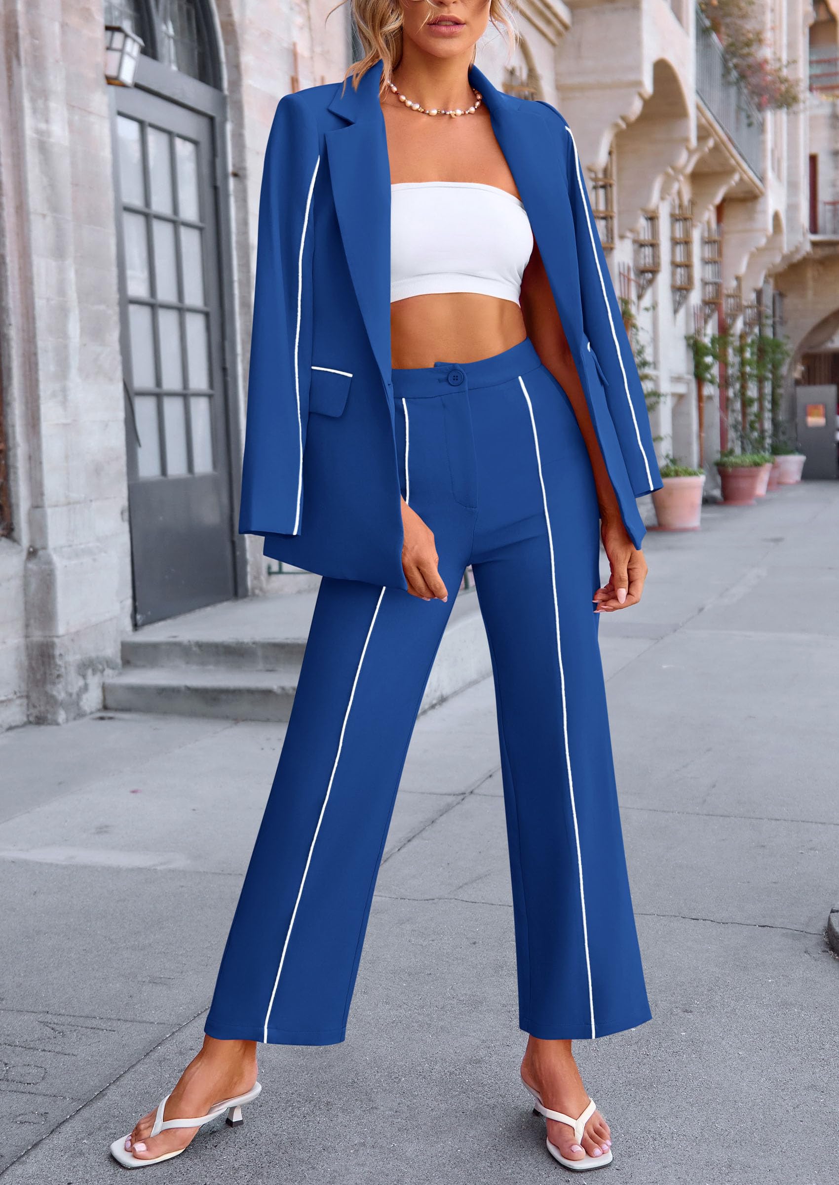 Women's 2 Piece Blazer Business Casual Outfits(Royal Blue,S)