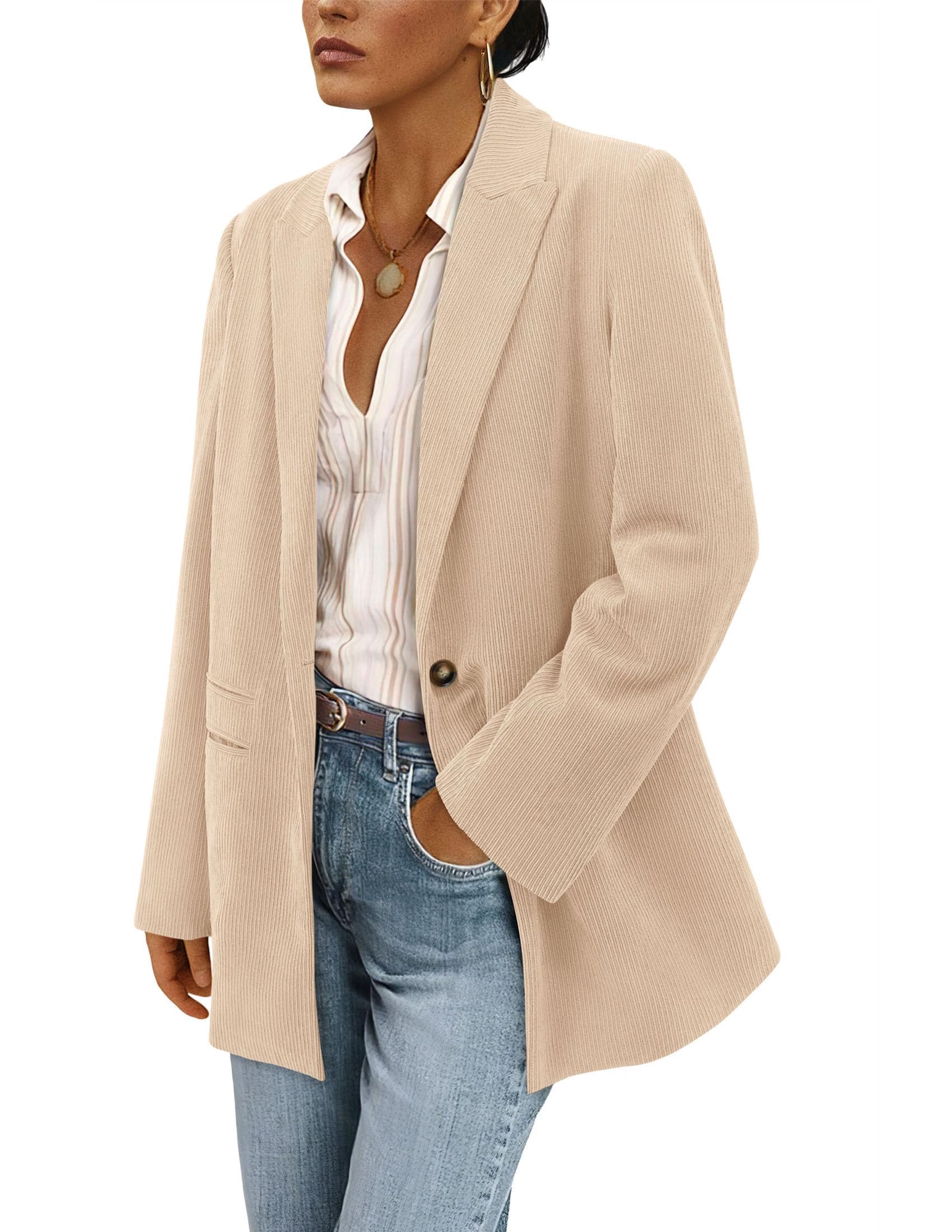 Women's Winter Corduroy Blazers Jackets (Light Khaki,S)