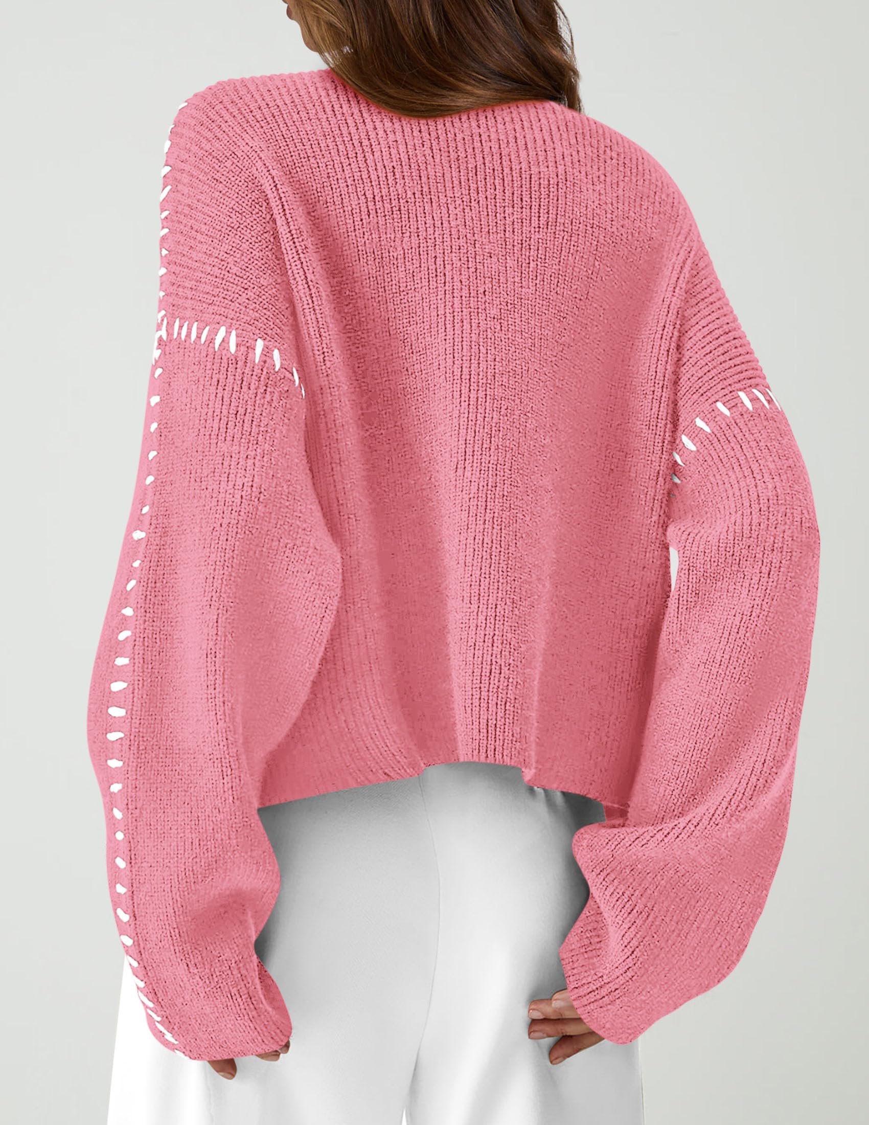 Womens Chunky Knit Oversized Pullover Sweaters,Dark Pink,S