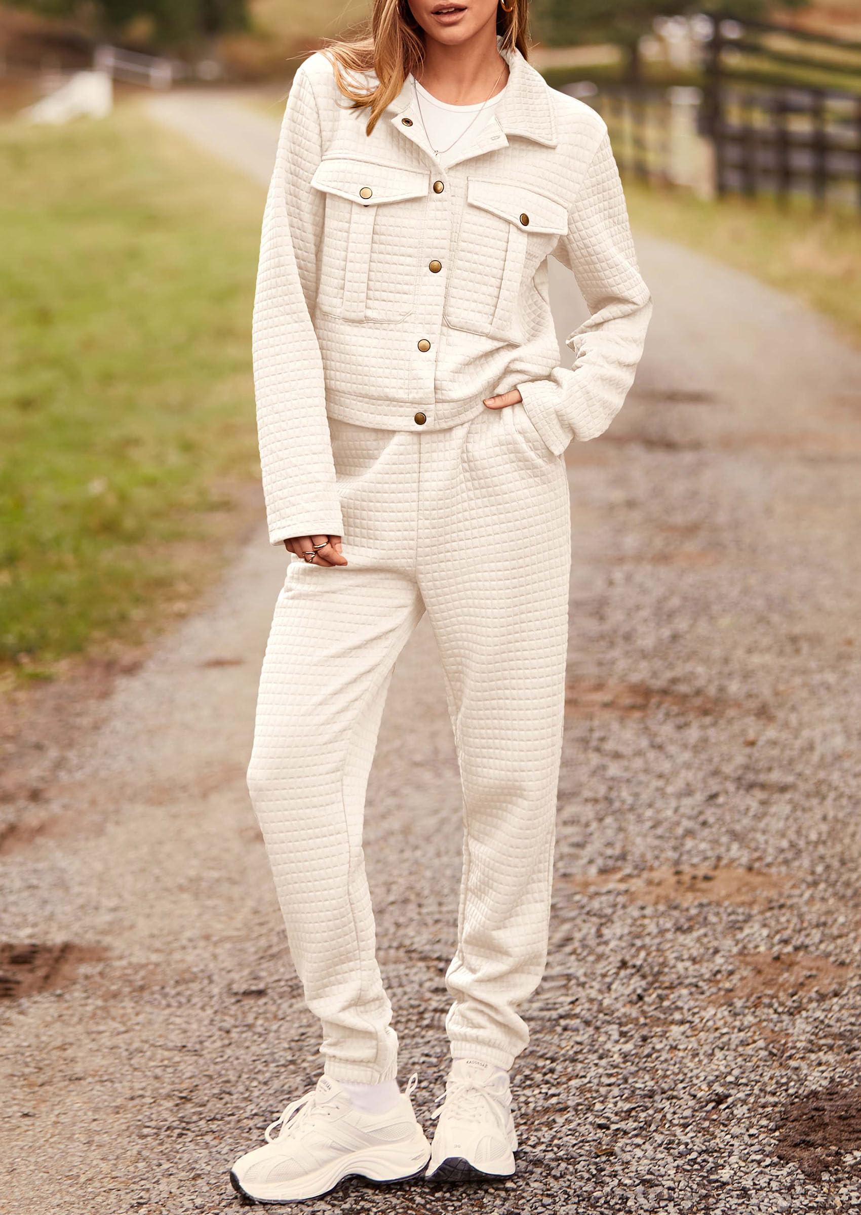 Women's 2 Piece Matching Lounge Sets Tracksuit,Beige,S