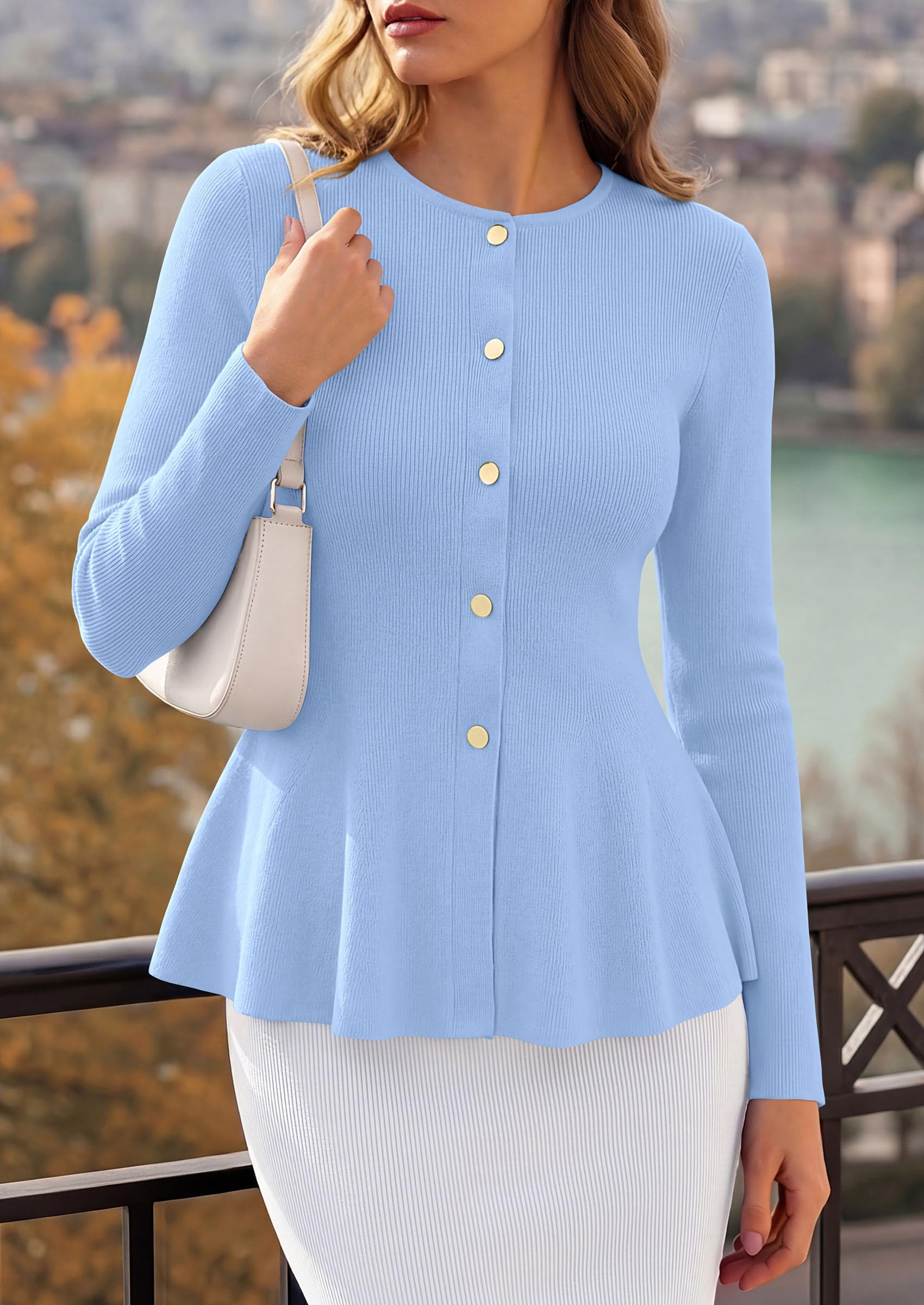 Women's Fall Lightweight Cardigan Sweaters, Light Blue,XXL