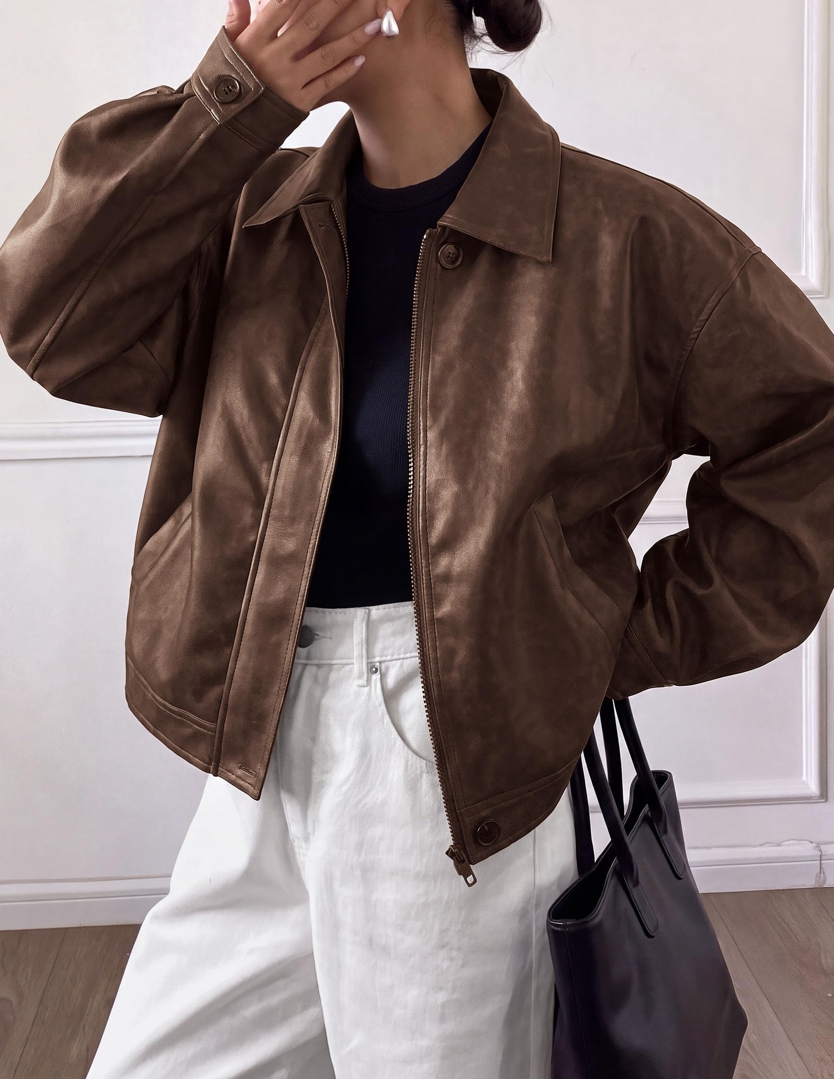 Women's Faux Leather Oversized Motorcycle Jackets Fall Outfits