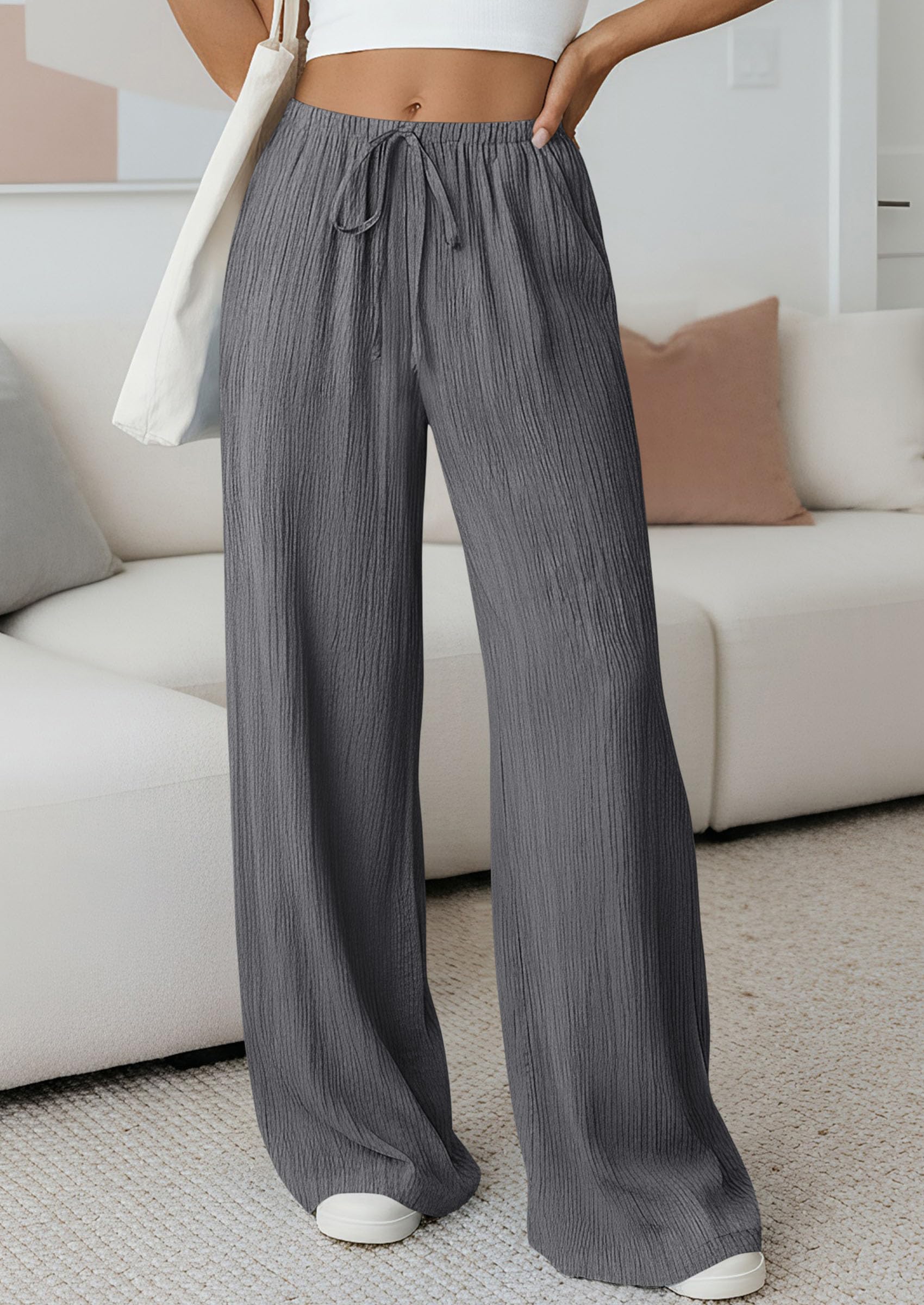Women's Palazzo Pants Casual Wide Leg Trousers,Light Grey,S