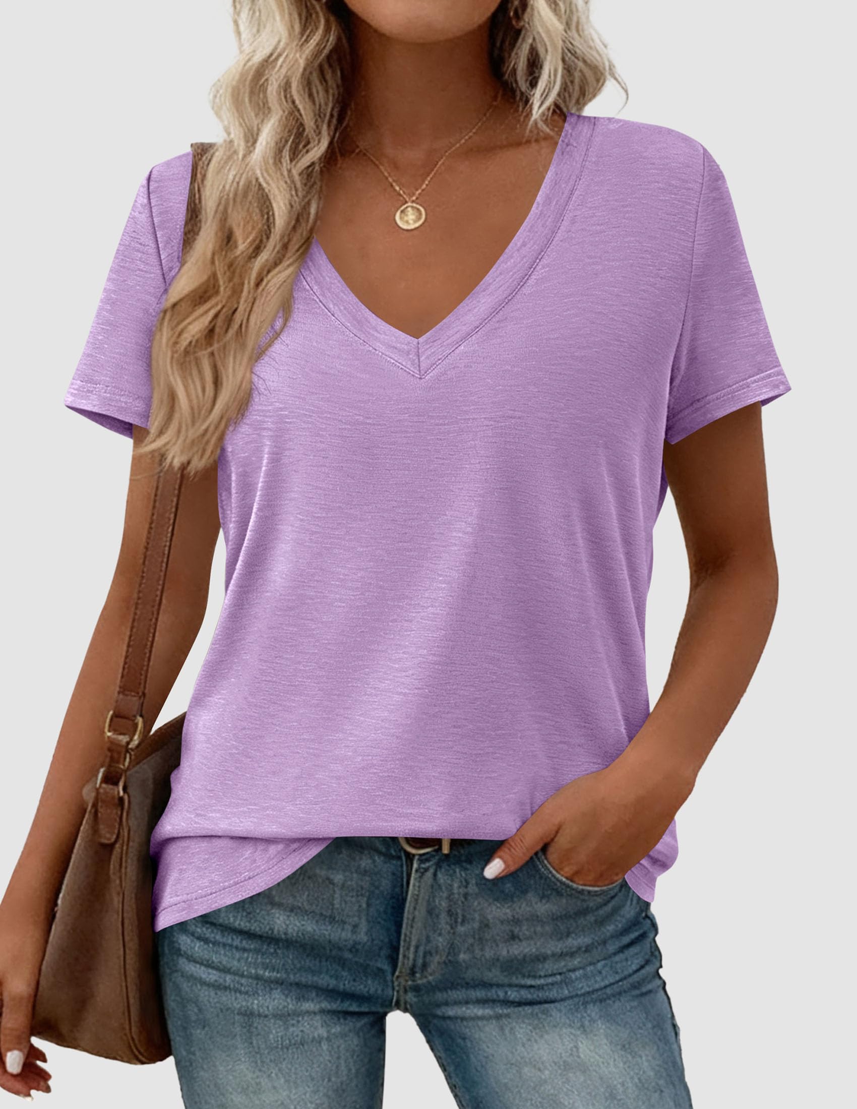 Womens Tops Short Sleeve Oversized Tshirts, Purple,S