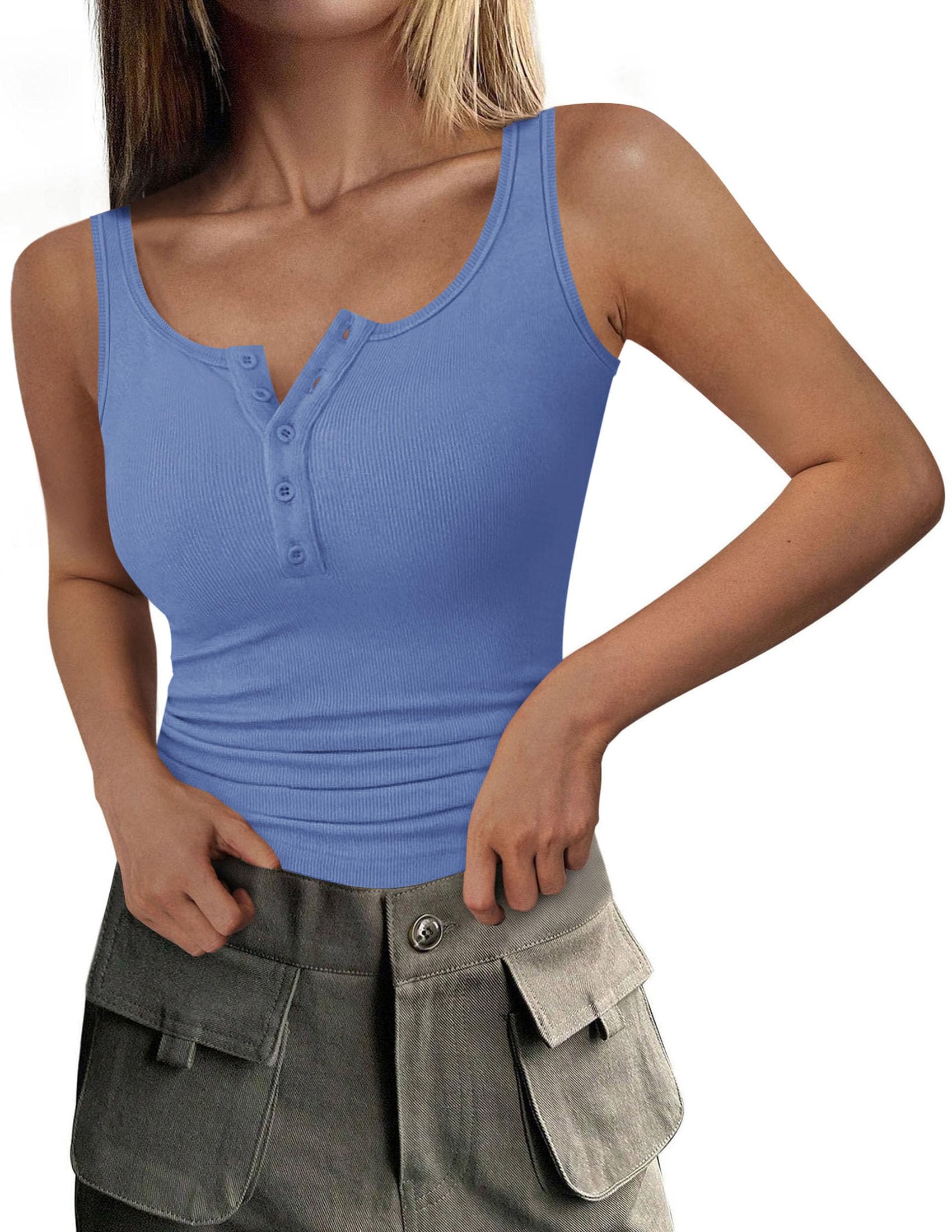 Womens Button Up Sleeveless Henley Tank Tops,Light Purple,S