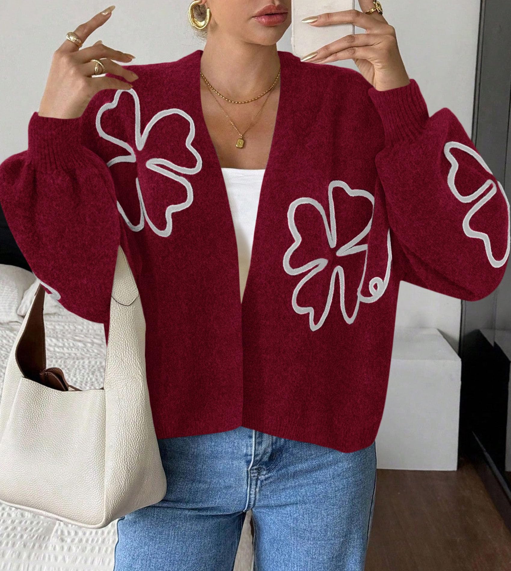 Women's Floral Oversized Cardigan Sweaters Trendy Fall Outfits