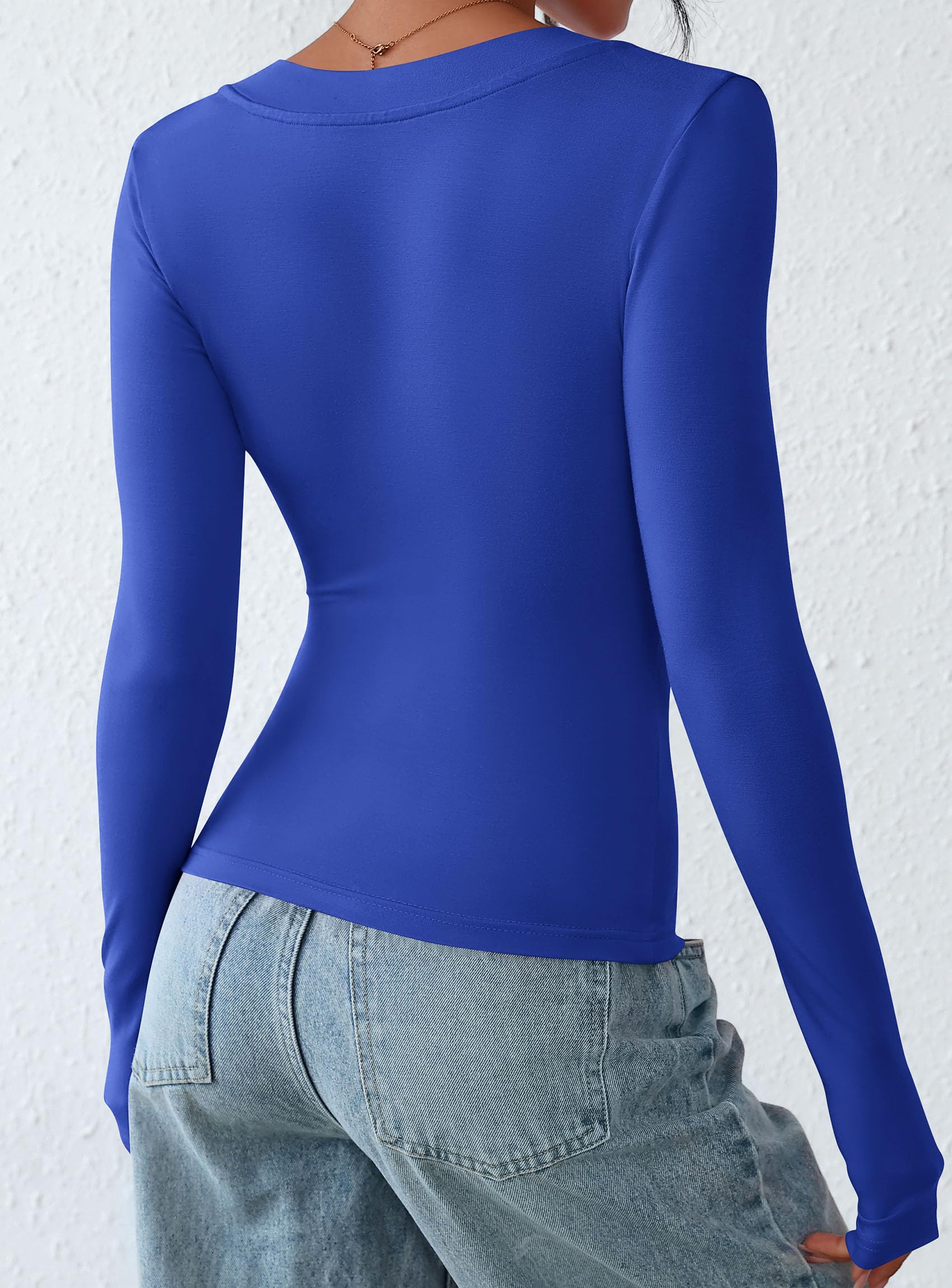 Women's V Neck Long Sleeve Shirts,Blue,X-S