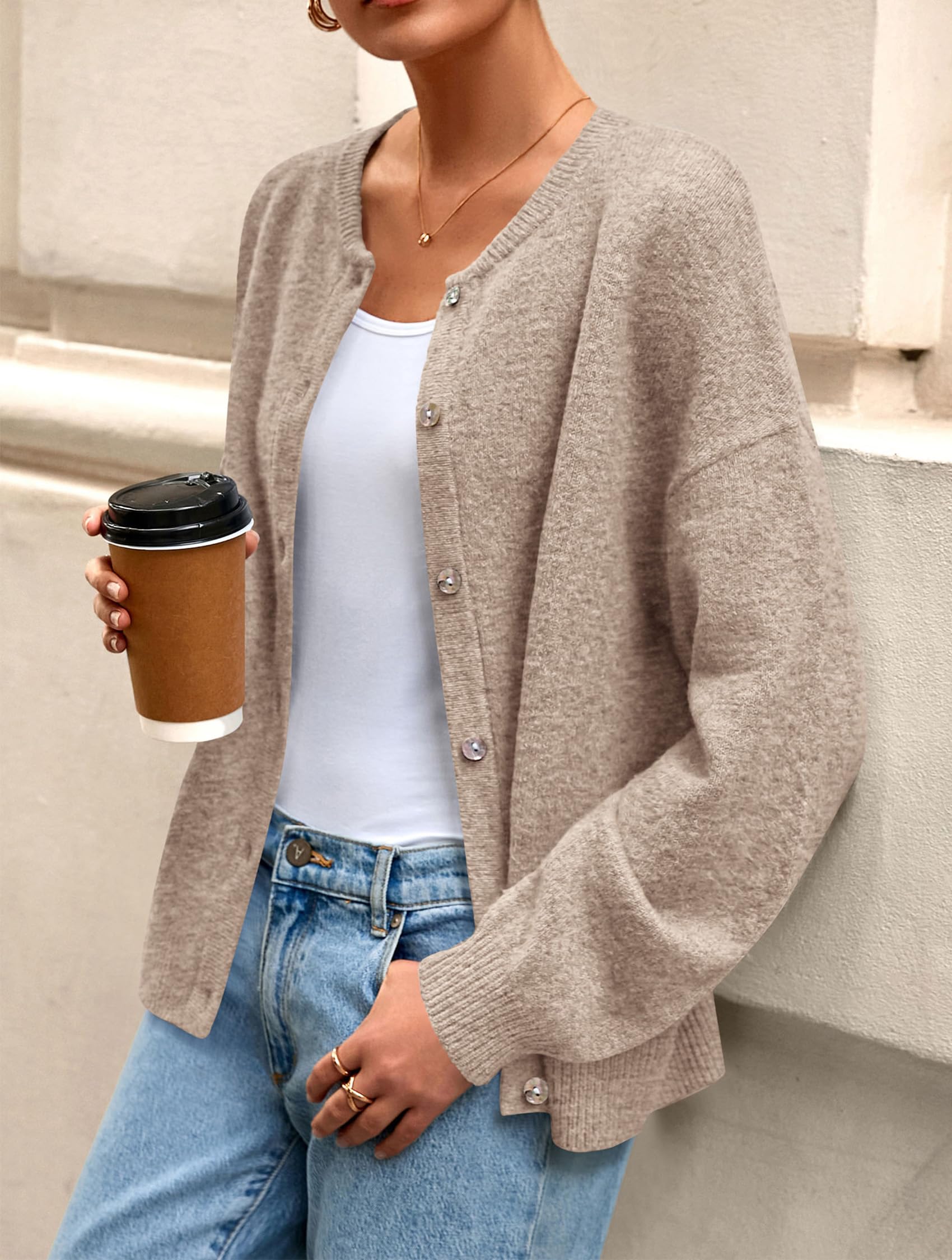Womens Long Sleeve Cardigan Sweaters Button Down Knit Tops