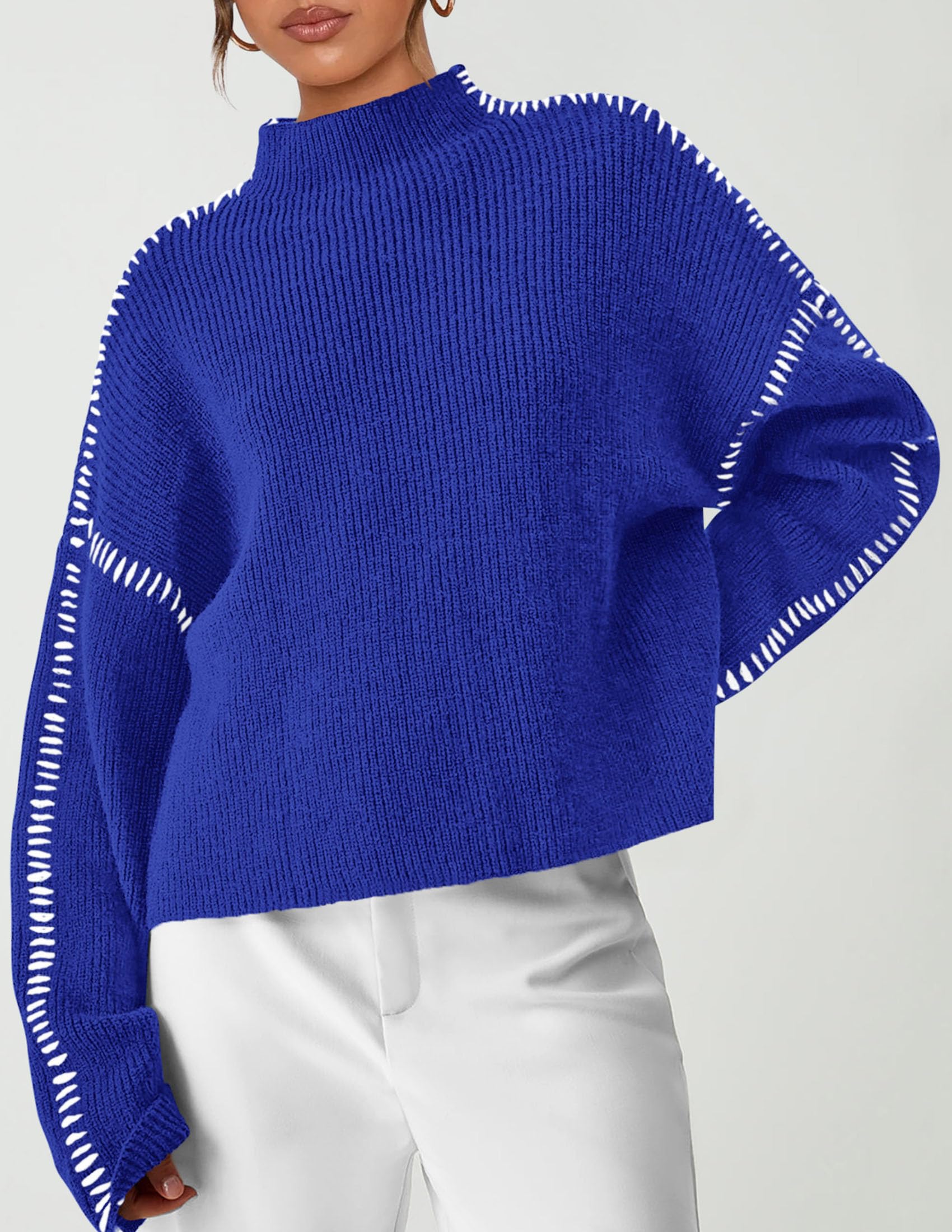 Womens Chunky Knit Oversized Pullover Sweaters,Royal Blue,S