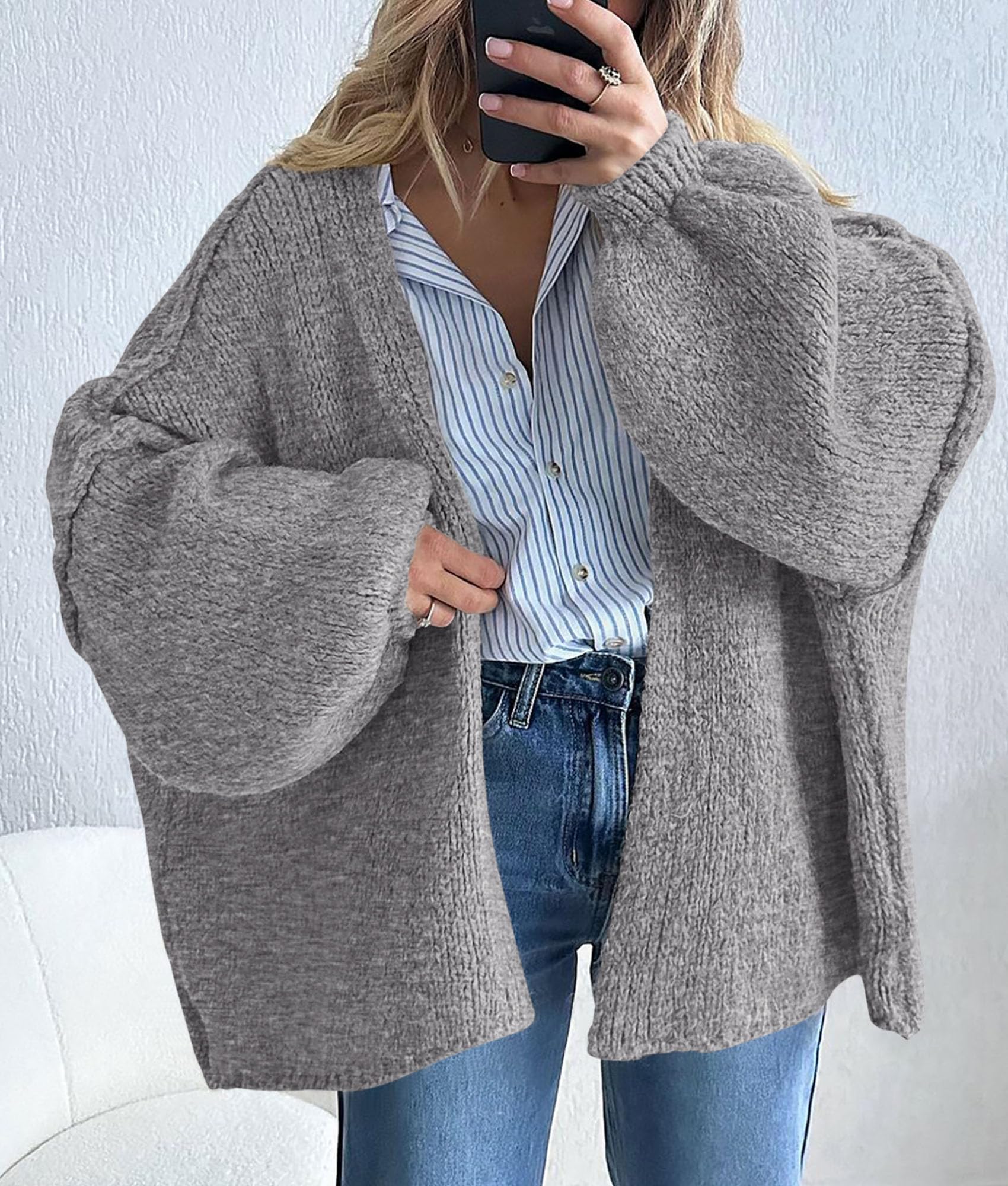 Womens Open Front Oversized Cardigan Sweaters,Grey,XS
