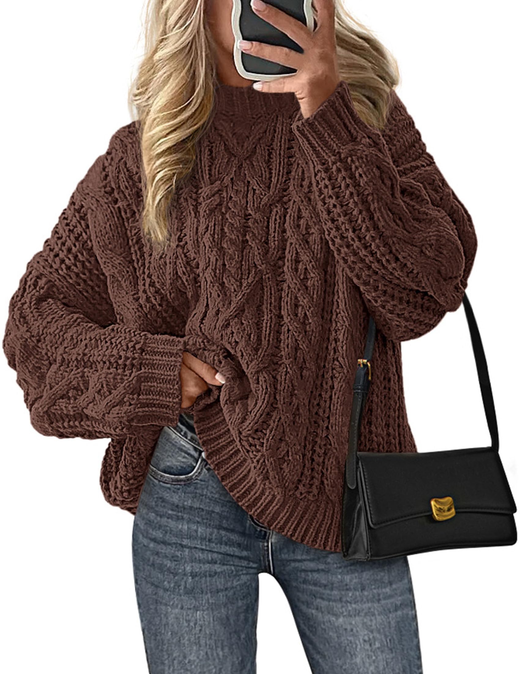 Womens Oversized Fall Sweaters Chunky Cable Knit Pullover Tops