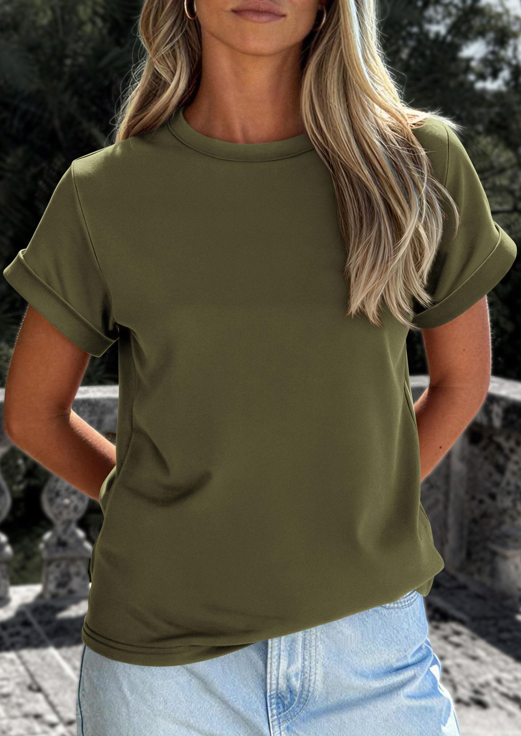 Womens Summer Tops Short Sleeve Shirts,Army Green,S