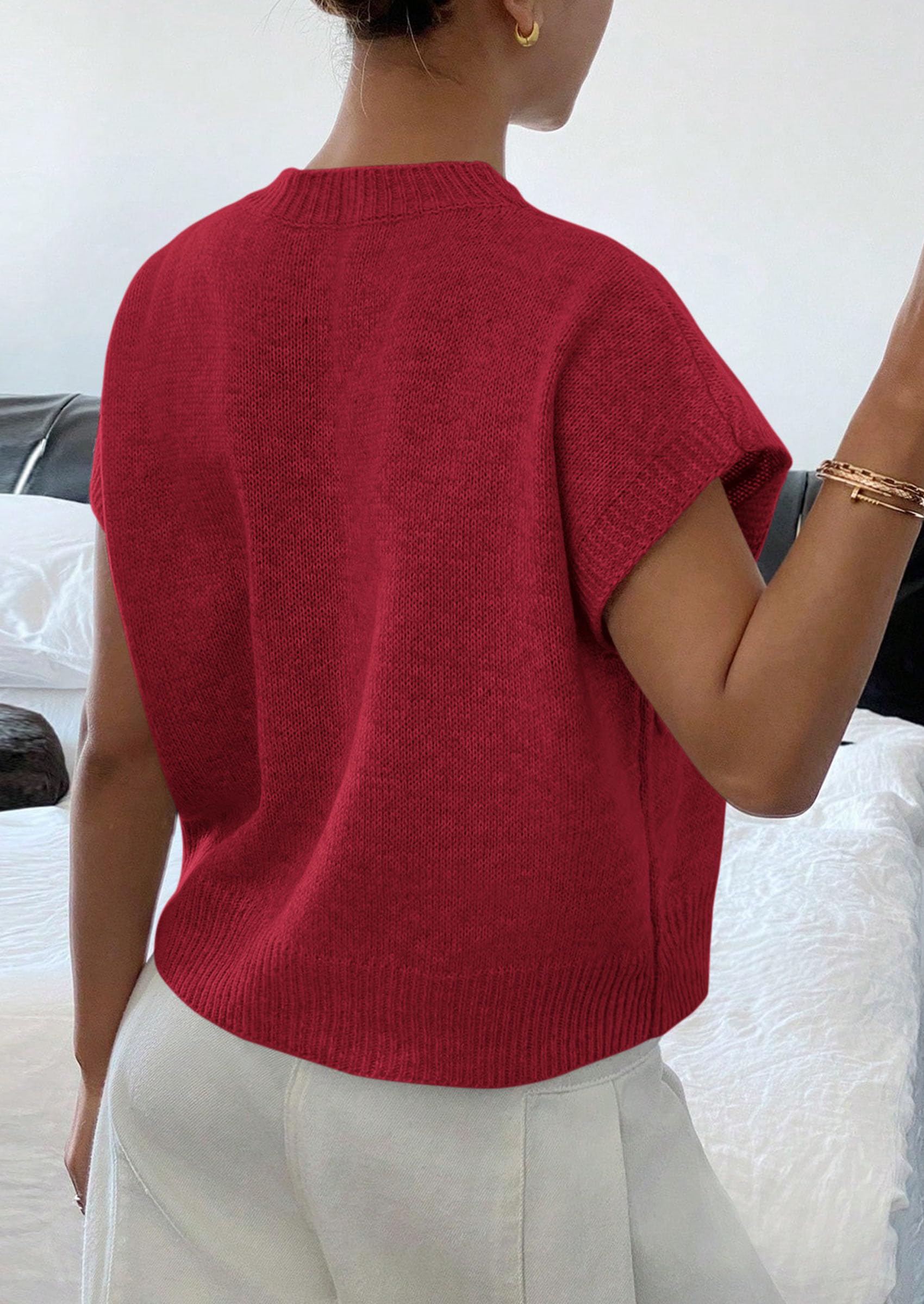 Women's Summer Short Cap Sleeve Sweater Vest (Red,S)